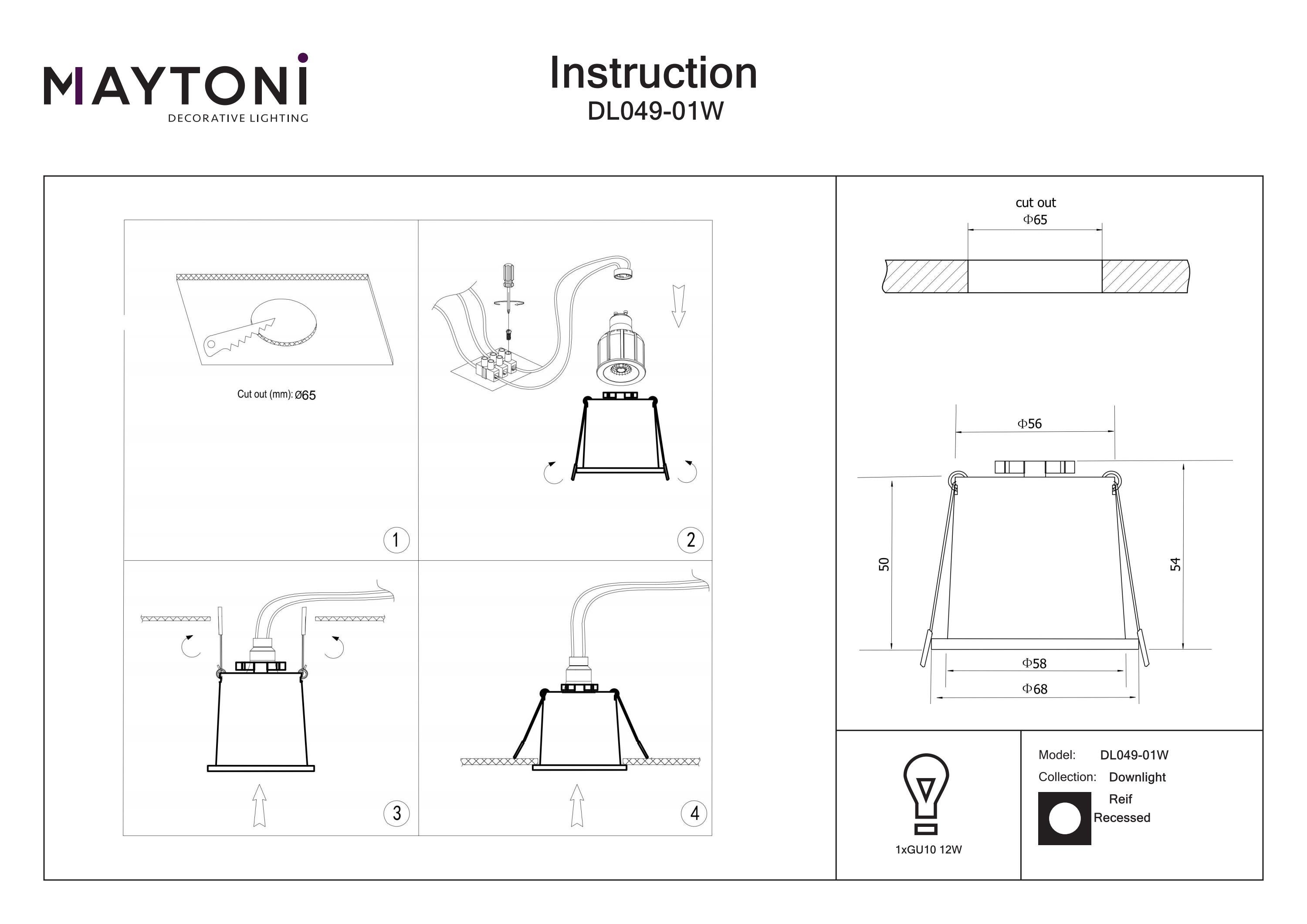 Plafonnier Encastrable Moderne, Spot, Aluminium Blanc, Design Basic, pour 1 Ampoule 1 X GU10 (50W) IP 20 - 4