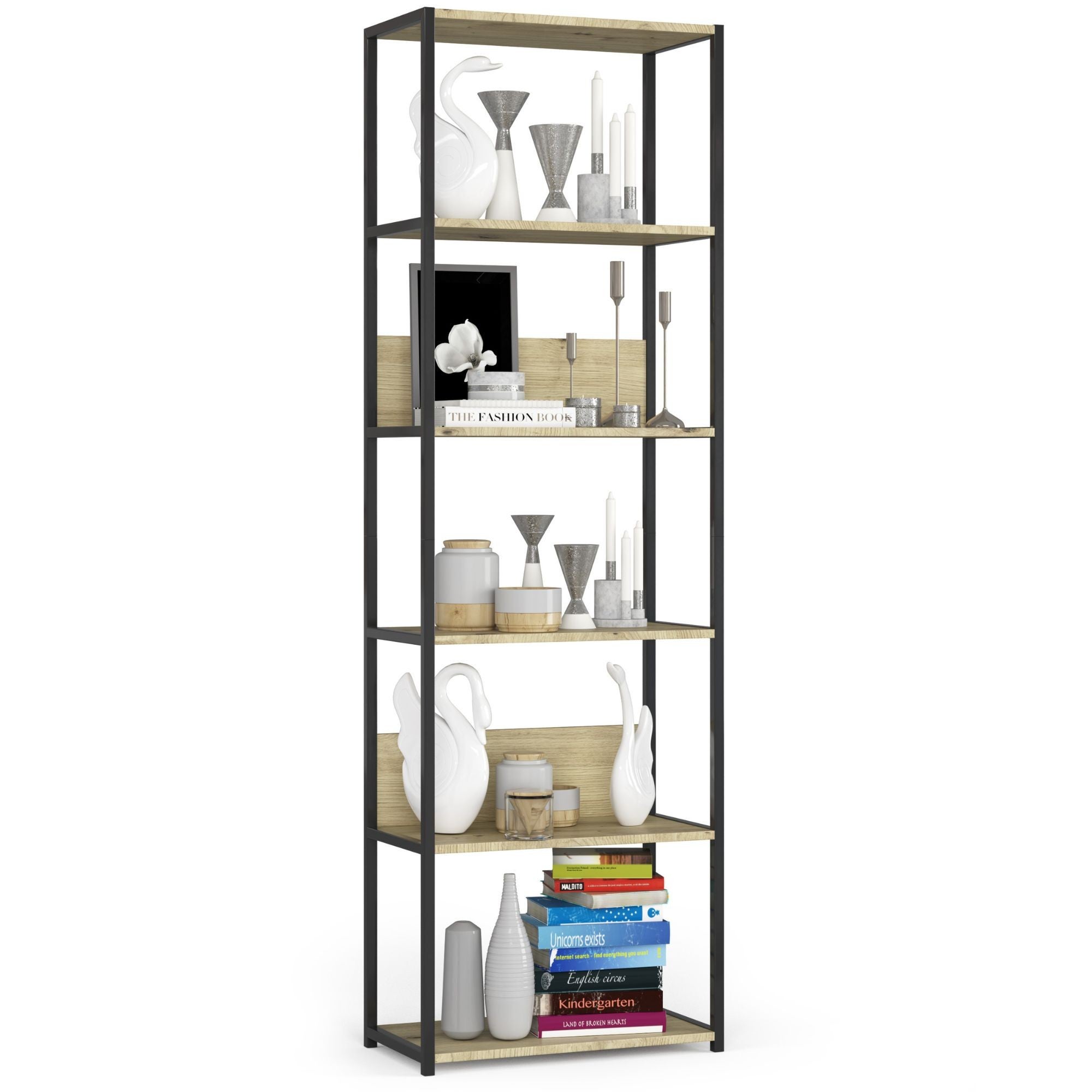 Regał loft AKORD metalowy Czarny 60 cm kolor Dąb Artisan mat 6 półek 60x32x192 cm