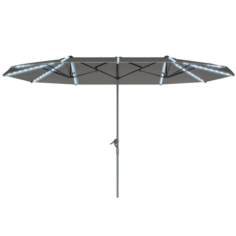 Podwójny parasol z oświetleniem solarnym LED, 451x267cm, ochrona UV 50+, aluminiowa rama, parasol ogrodowy, balkonowy i plażowy, wiatroodporny