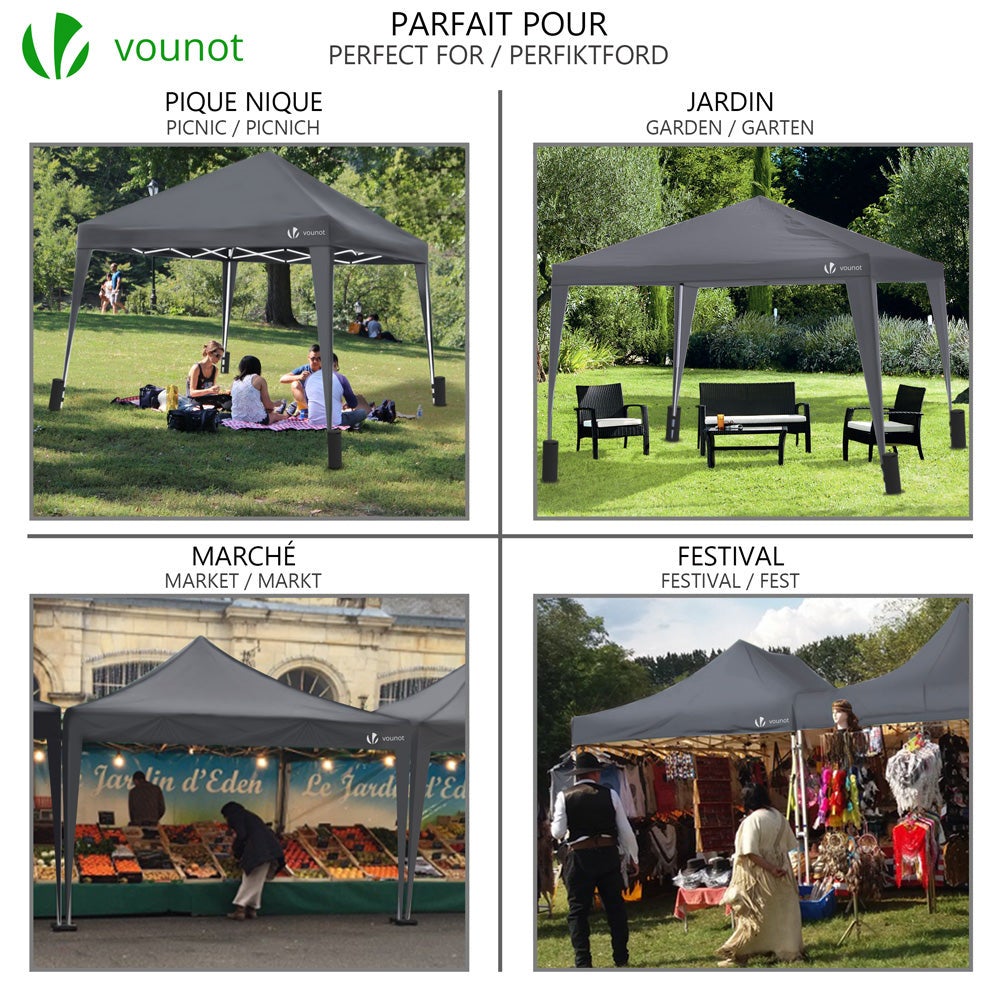 Gazebo Plegable Cenador 3x3 m Pabellon de Jardín, Gris - 2