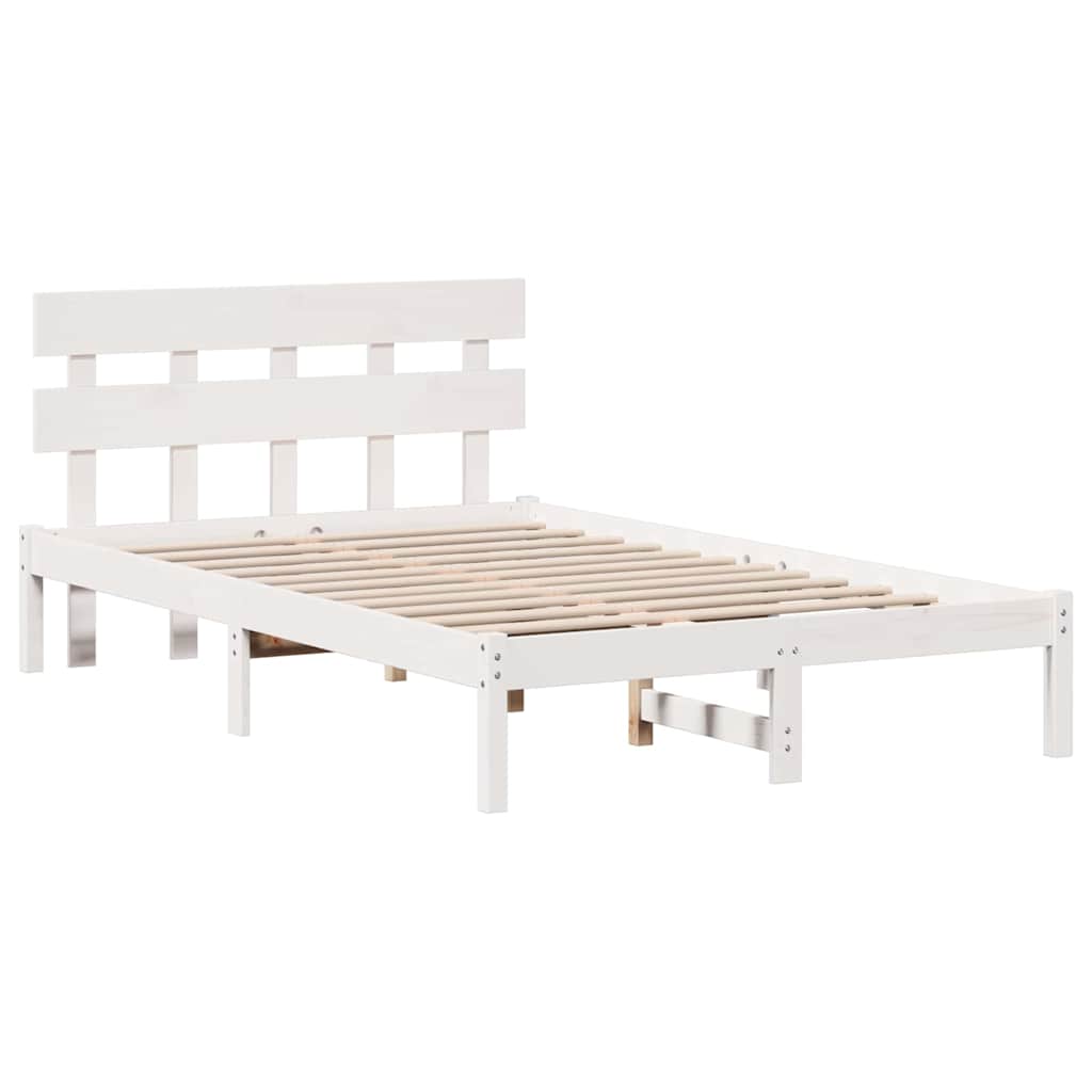 Cadre de lit en bois de pin massif blanc, pour la chambre, 120 × 190 cm - 4