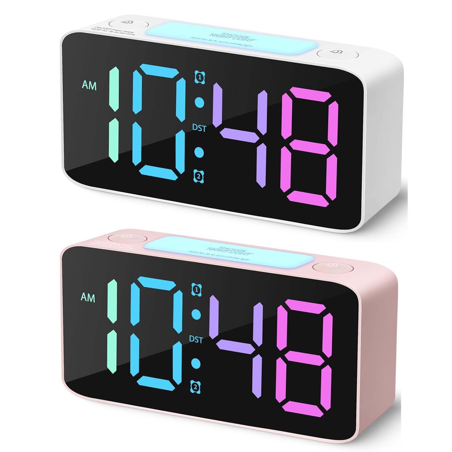 2x Lampka nocna LED RGB, wielokolorowa, dla dzieci i dorosłych, lampka stołowa do pokoju, prezent i oświetlenie nocne – biały + różowy