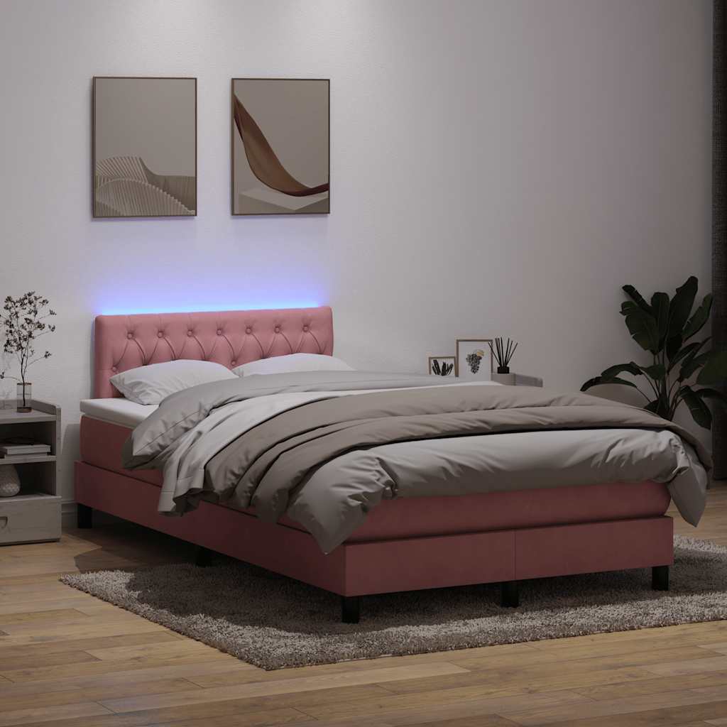 Sommier à lattes de lit avec matelas et LED rose 120x220 cm velours vidaXL - 5