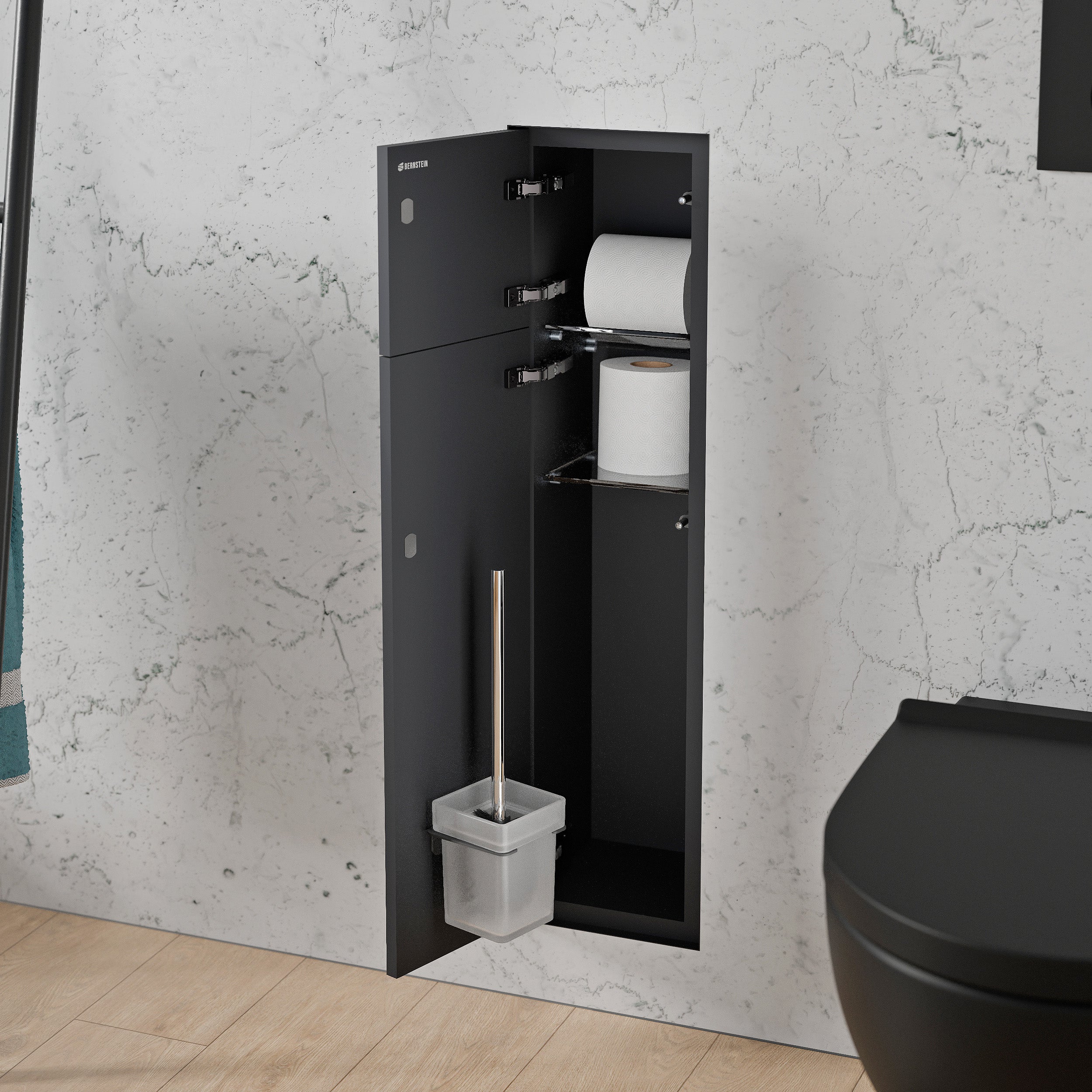 BERNSTEIN - Niche module à carreler acier inox WC encastré 16x16x74 (LxPxH) porte brosse toilettes + 2 étagères, charnière à gauche - RIA - 2