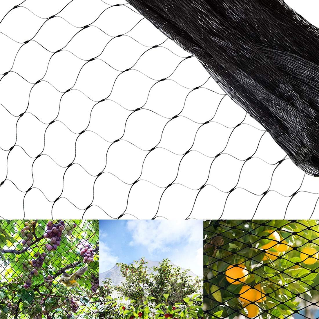 1 rolo de rede de jardim preta (2m x 3m) - proteção antipássaros para plantas, vegetais, frutas, flores, reutilizável, rede grande, rede para V - 6