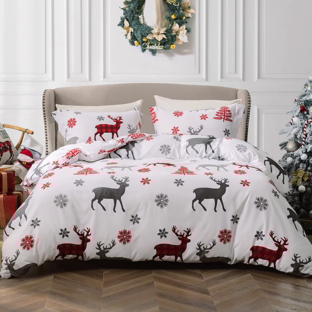Parure de lit Joyeux Noël en microfibre avec motif de sapin de Noël, flocon de neige, cerf, imprimé hiver, 200 cm x 200 cm