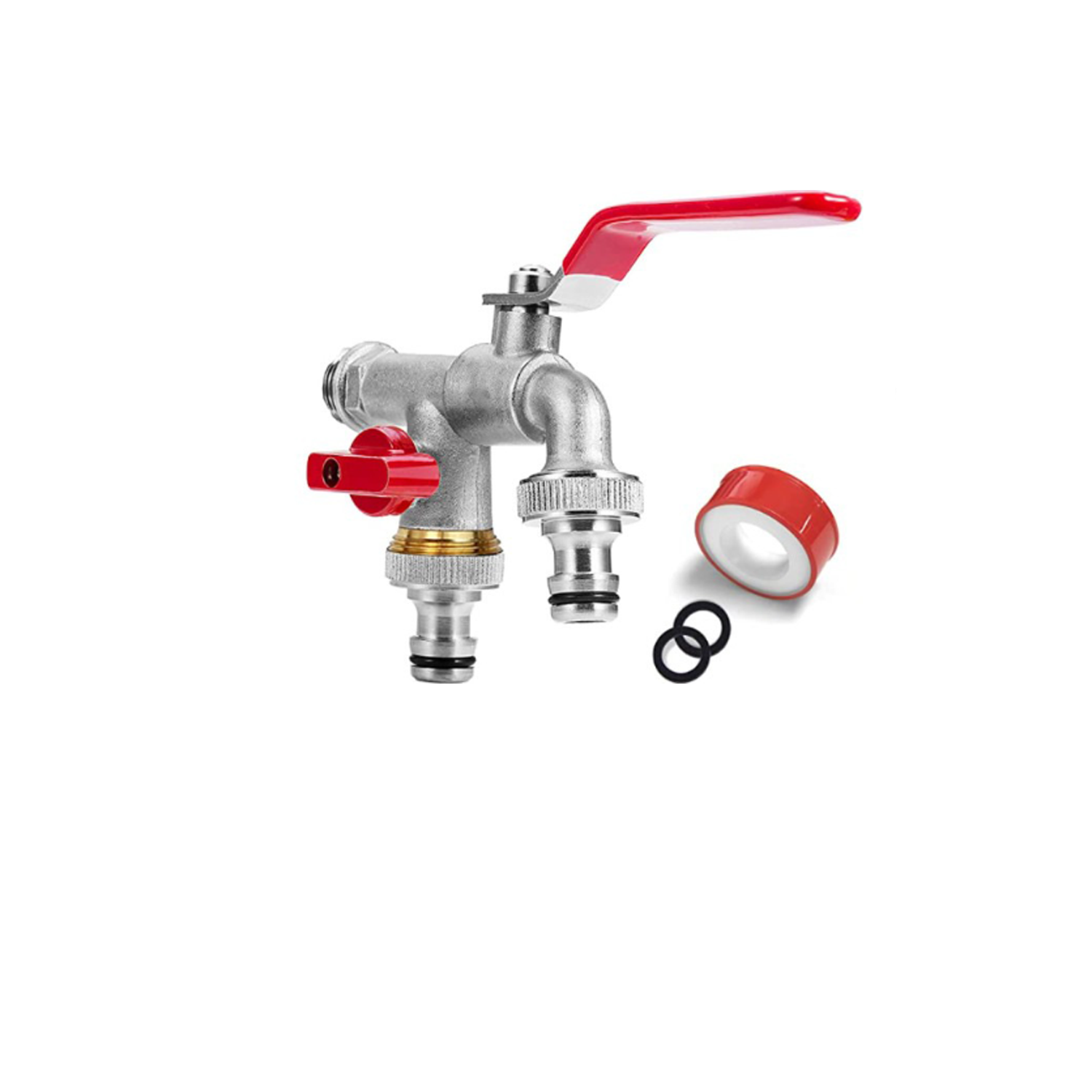 3/4" (20/27) wysokiej jakości mosiężny kran wodny z podwójnym kranem, odporny na rdzę i mróz + 2 darmowe końcówki węża | Do ogrodu