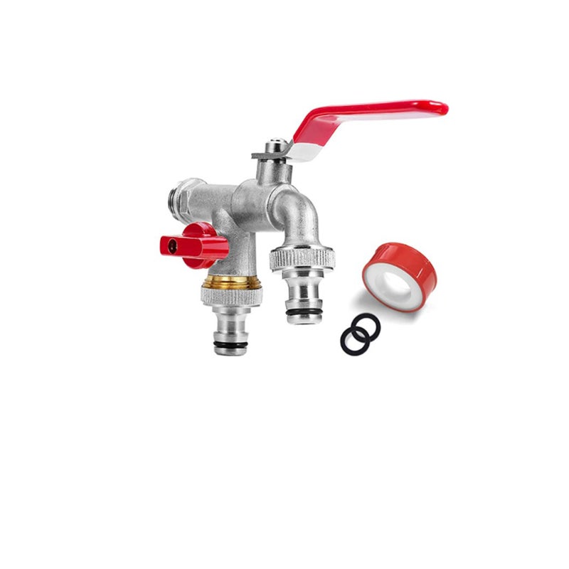 3/4" (20/27) wysokiej jakości mosiężny kran wodny z podwójnym kranem, odporny na rdzę i mróz + 2 darmowe końcówki węża | Do ogrodu