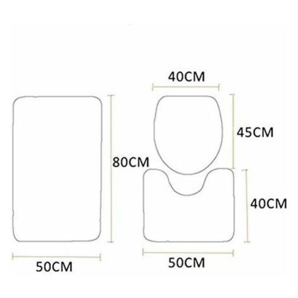 Tapis de Bain Trois Pièces Noir Antidérapant Ensemble Salle de Bain Tapis Contour WC Couvre Couverture de Toilette Siège