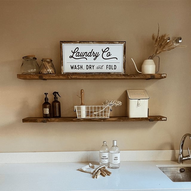 BLENOM Mensola a muro legno massiccio sostenibile e metallo bordo dritto Siona 60x15x3cm Rovere Antico