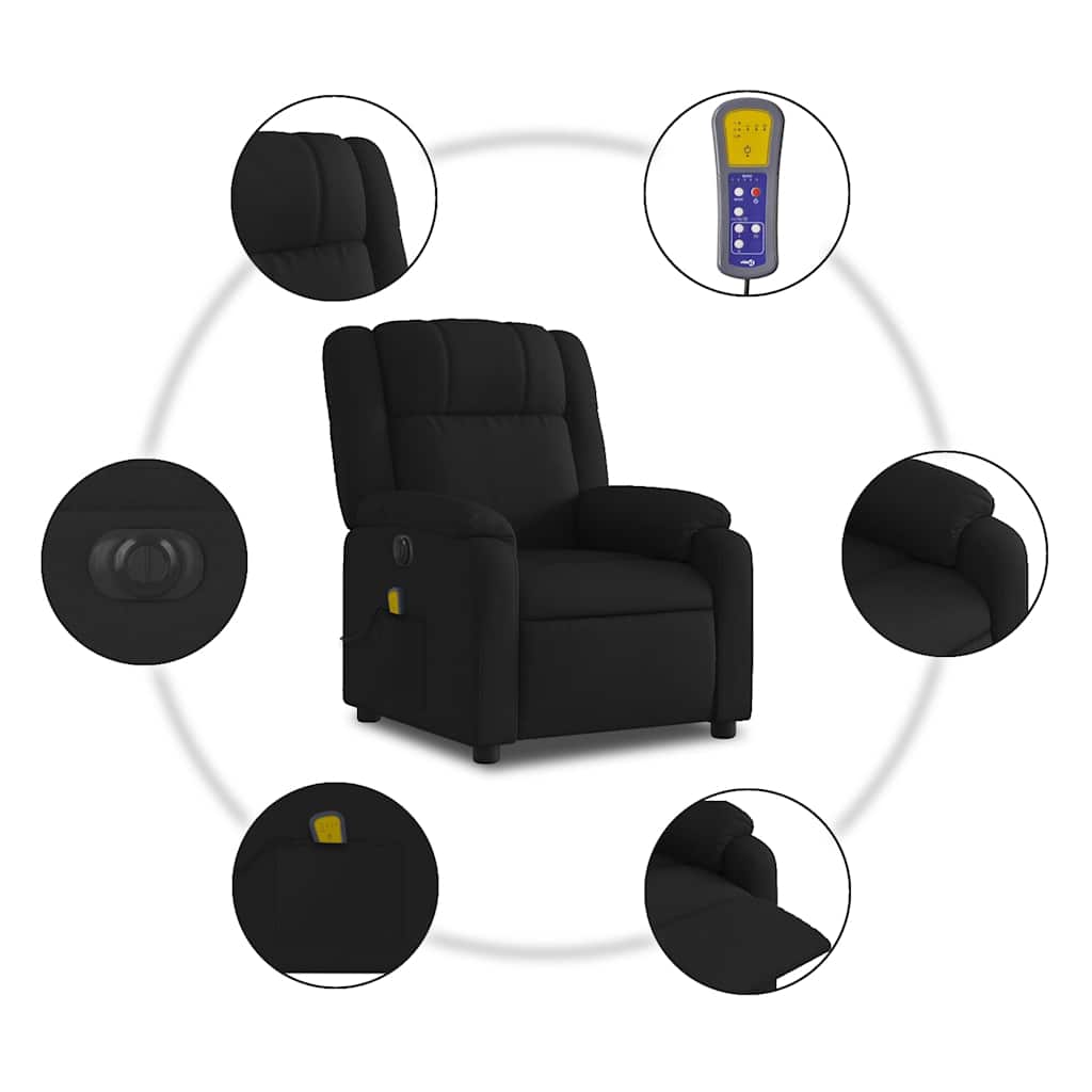 Fauteuil de massage inclinable électrique noir en tissu - 8