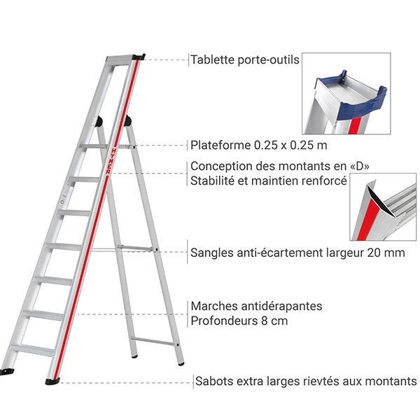 Escabeau 7 marches - Hauteur atteignable 3.60m - 6026/07 - 4