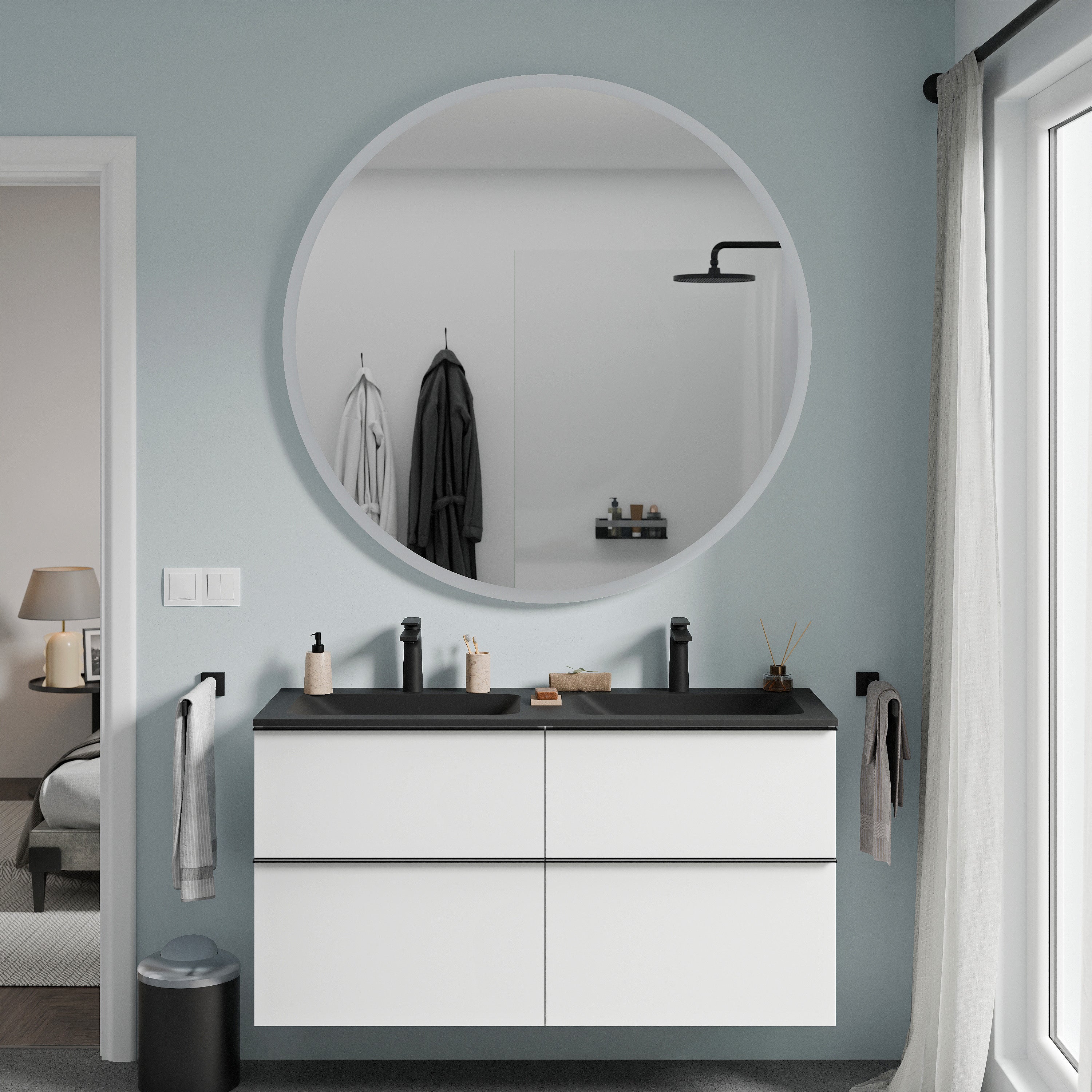 BERNSTEIN - Miroir rond de salle de bain éclairage LED ∅120cm, antibuée, intensité lumière réglable, capteur de mouvement - VARO - 2