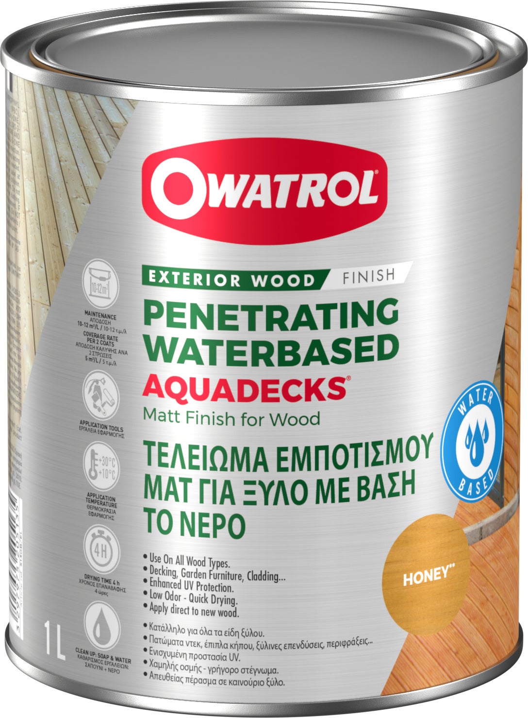 Saturator do wszystkich gatunków drewna Owatrol AQUADECKS Honey 1L