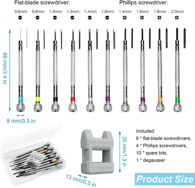 Lot de 10 tournevis d'horloger de précision 0,6 à 1,6 mm