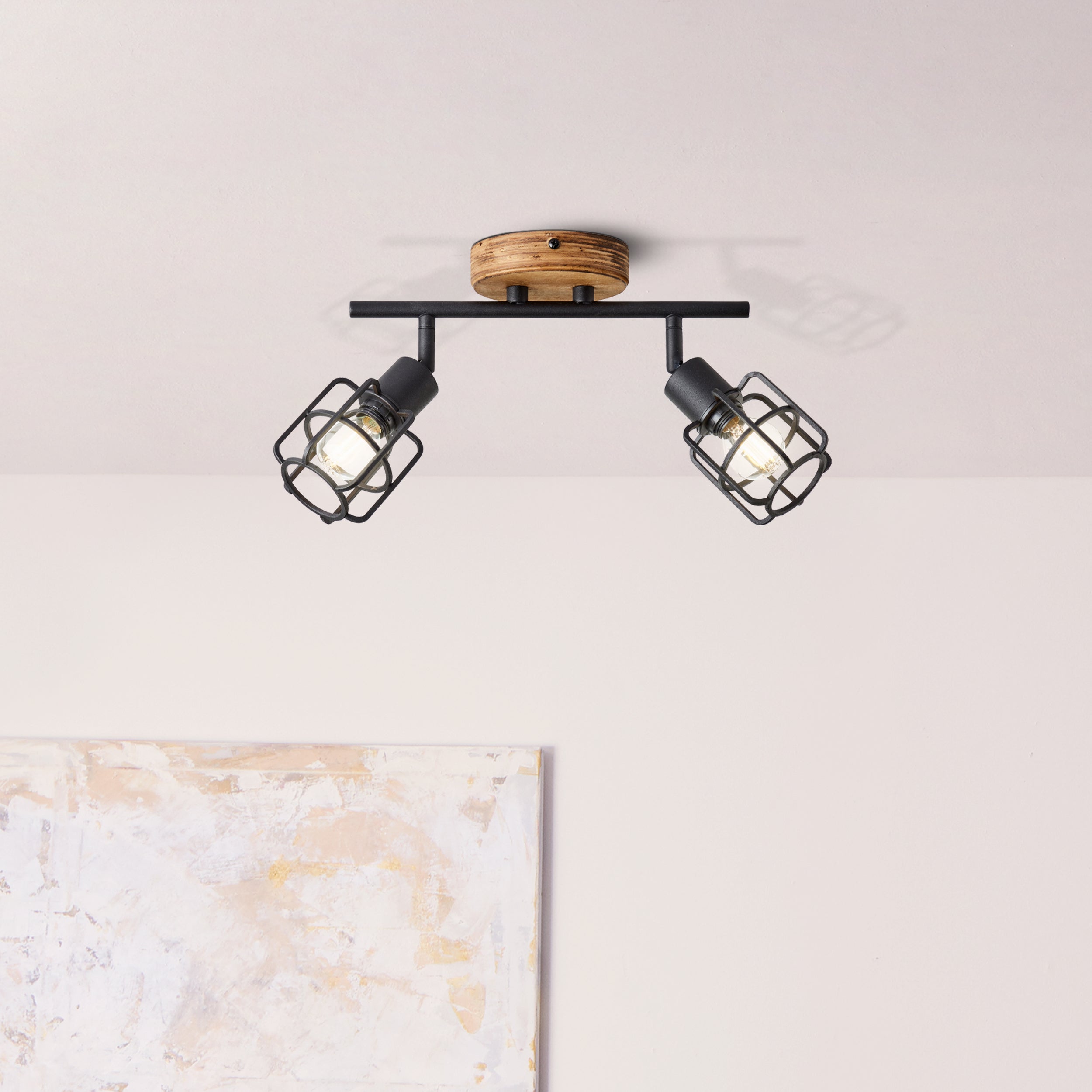 Lampa Brilliant Gwen 2-lampowa tuba spot antyczne drewno/czarny indyk czarny metal 2x D45, E14, 28 W - 7