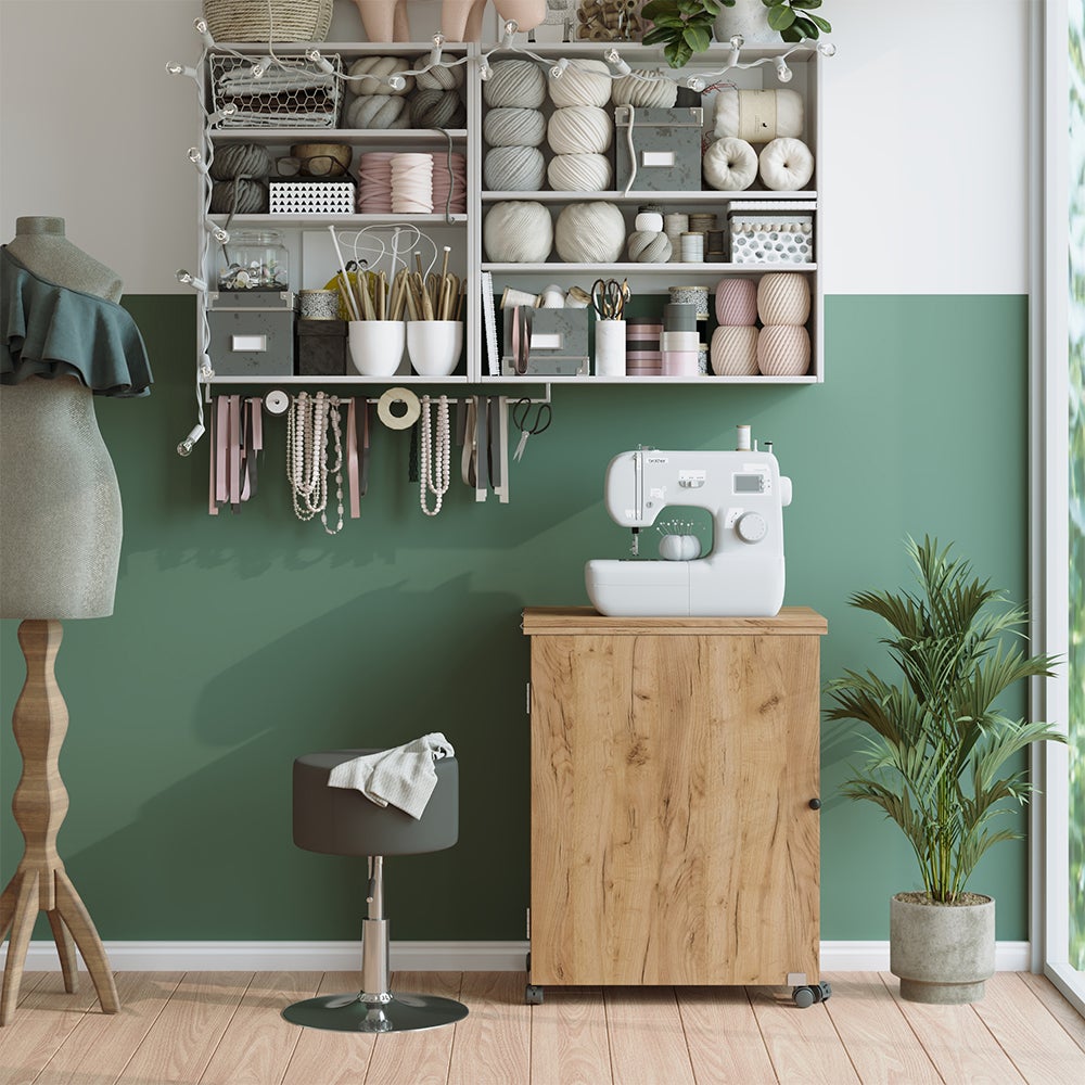 Vicco table de couture Carmen, Chêne, 118x77.5cm avec 3 étagères - 7