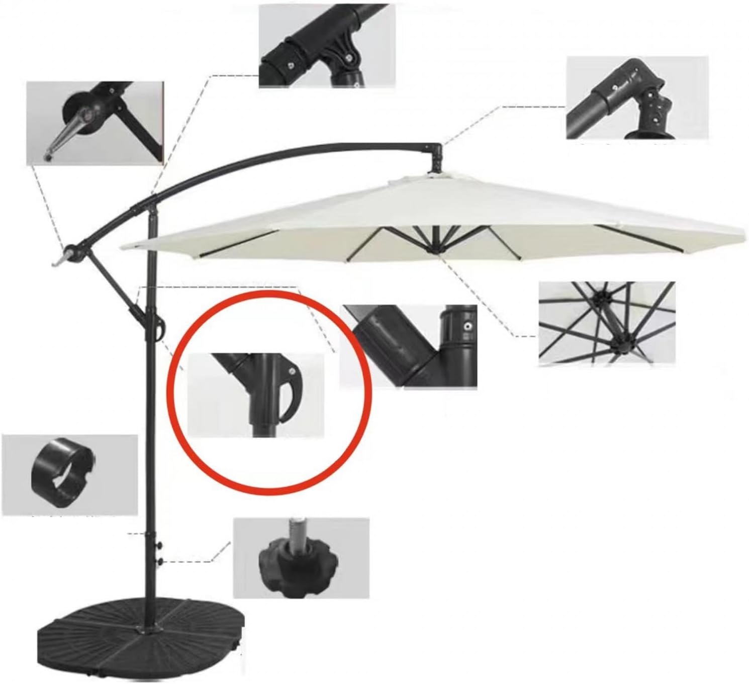 Accessoire de Parasol Déporté Pièces de Rechange pour Manivelle Poignée Parasol Set de Pièces de Support -Support de Direction - 5