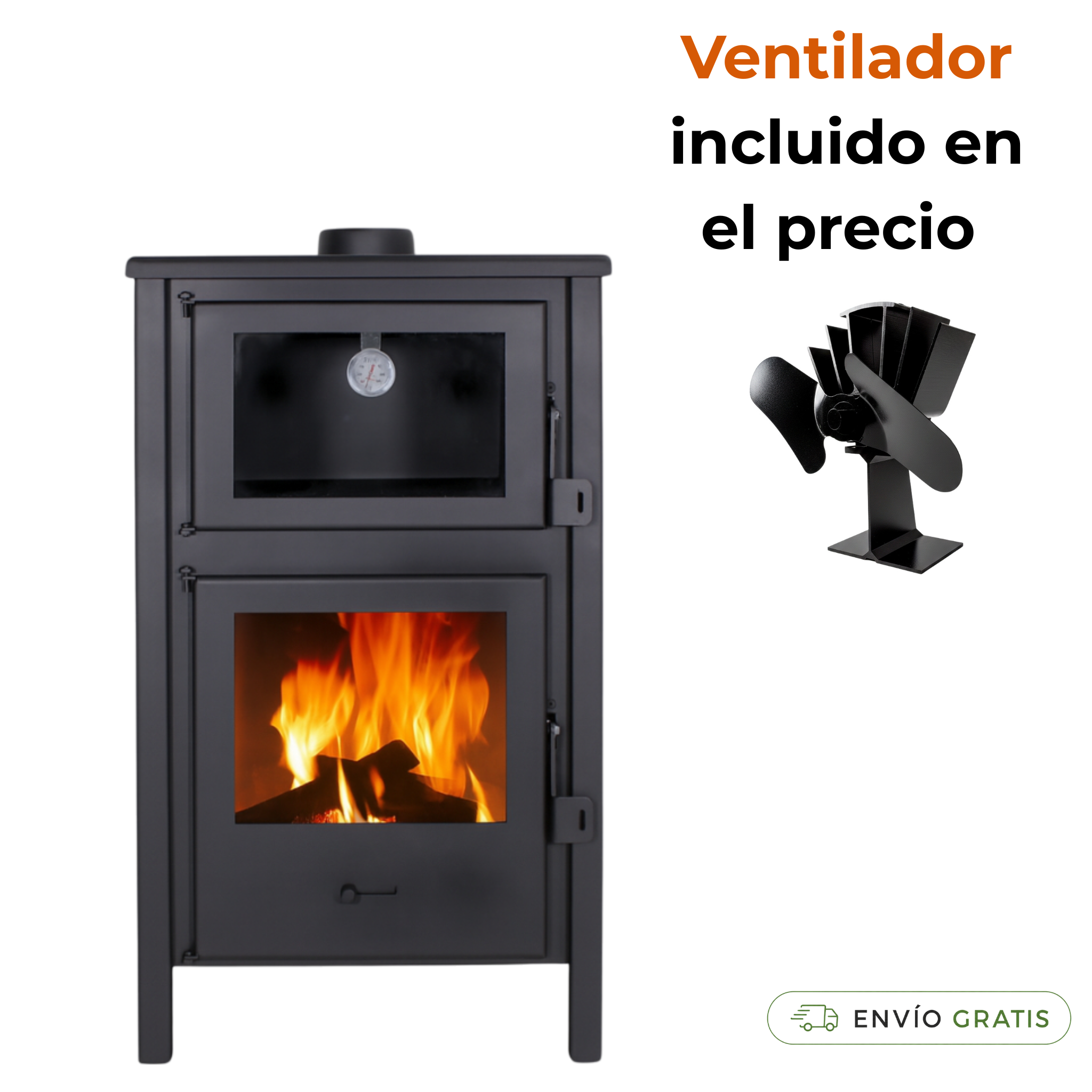 Estufa de leña con horno mas ventilador incluido 9 kW clase A para 240 m³