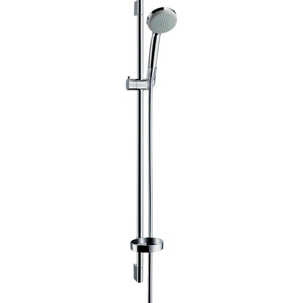 Hansgrohe Croma 101 Ensemble de douche avec douchette à main 1 jet, barre de douche Unica C 90cm et porte savon chrome