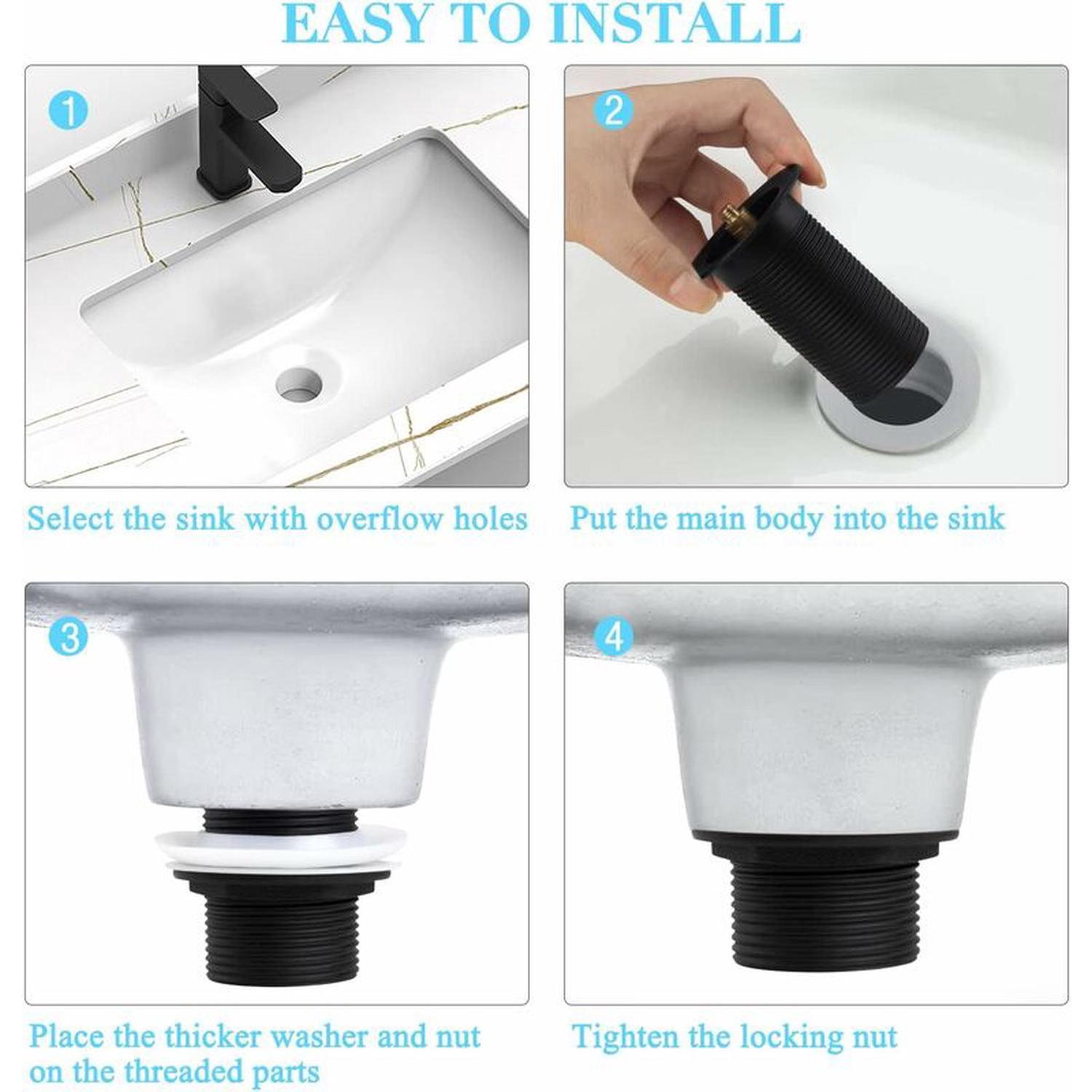 Bonde de Lavabo Noir Sans Trop Plein, Bonde de Lavabo Pop Up Noir Universelle, Bonde Pop Up Automatique pour Vasque a Poser - 5