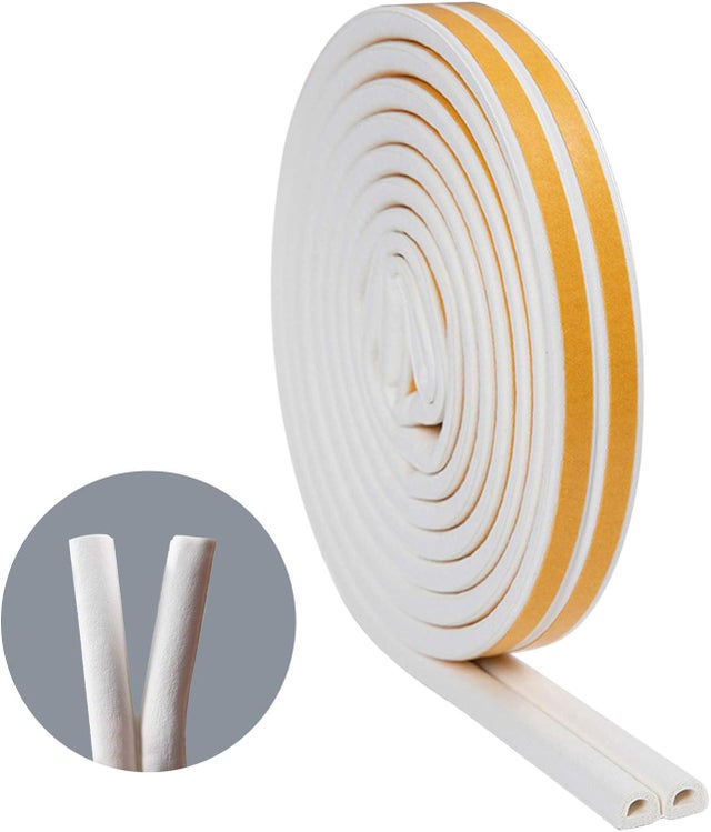 Lot de 4 Bande d'étanchéité en mousse (10 m)-Type D-Joint en caoutchouc auto-adhésif -Pour porte et fenêtre -Isolation de porte - Imperméable (Blanc)