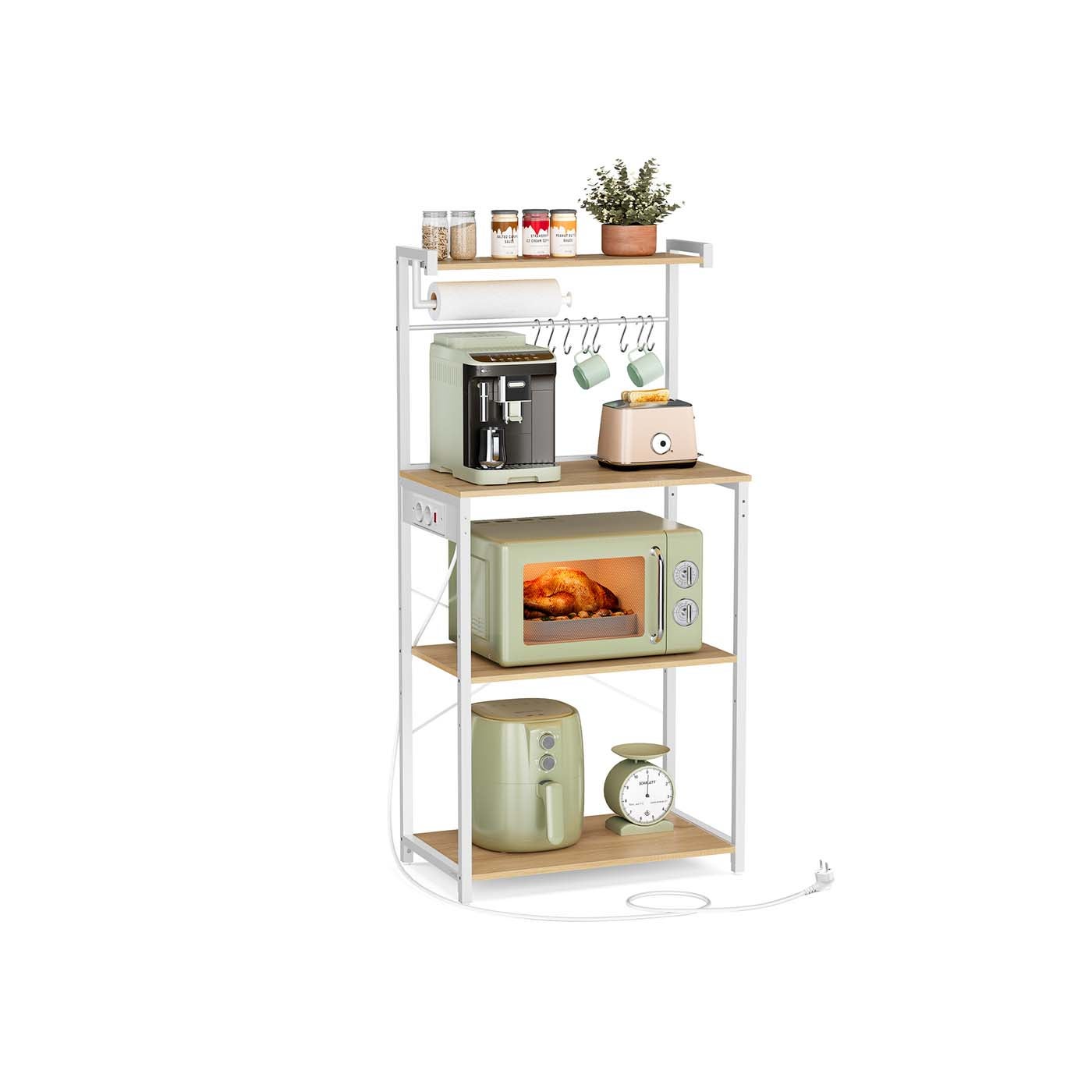 Genérico Dorado Estantería Cocina 5 Niveles Aglomerado Acero Regleta 4 Tomas - Roble - Imagen 3