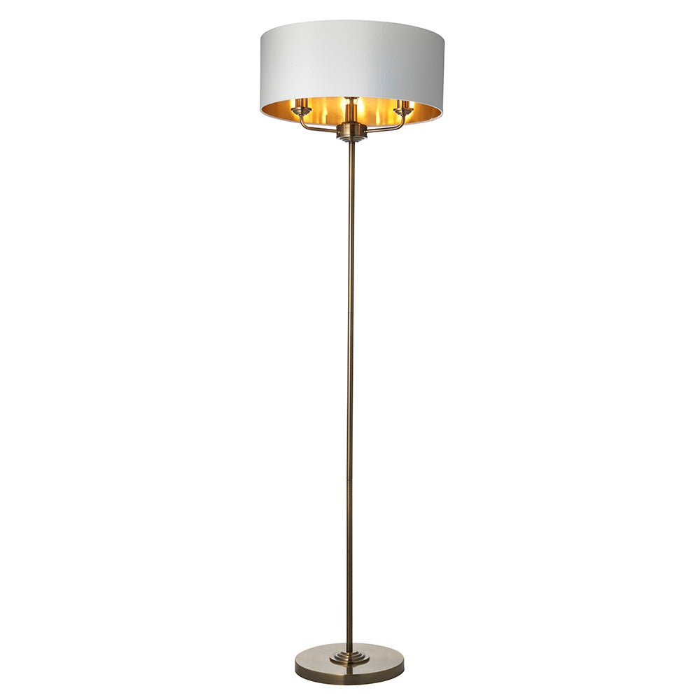 Lampa stojąca z abażurem HIGHCLERE antyczna mosiężna 3xE14x40W metal wym:160x47x47cm IP20 Endon