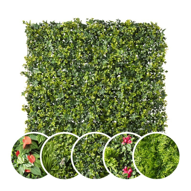 Panneau Mural Végétal Artificiel 100x100 Cm - Haie En Plastique Réutilisable, Décoration Intérieure Et Extérieure