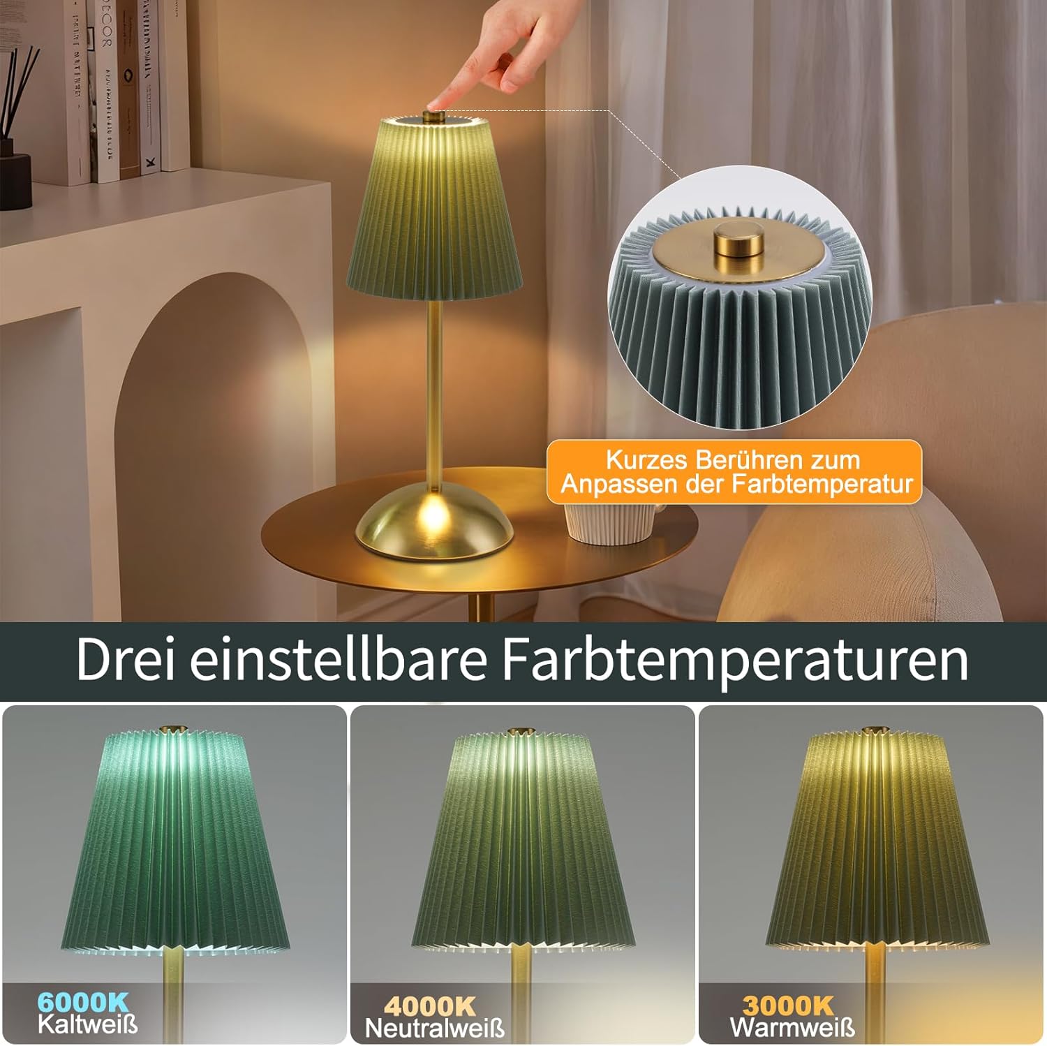 ZMH Zestaw 2 bezprzewodowych lamp stołowych LED z dotykowym ściemniaczem i 3 temperaturami barwowymi - 6