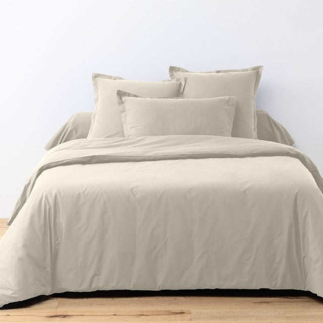 Housse de couette 220x240 cm + 2 taies d'oreiller carrées 100% Coton 57 fils Ivoire