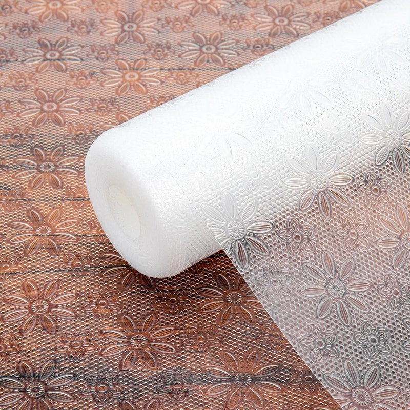 Wykładzina antypoślizgowa, antyprzylepna, ochronna na meble, 30 cm x 500 cm (przezroczysty wzór kwiatowy)