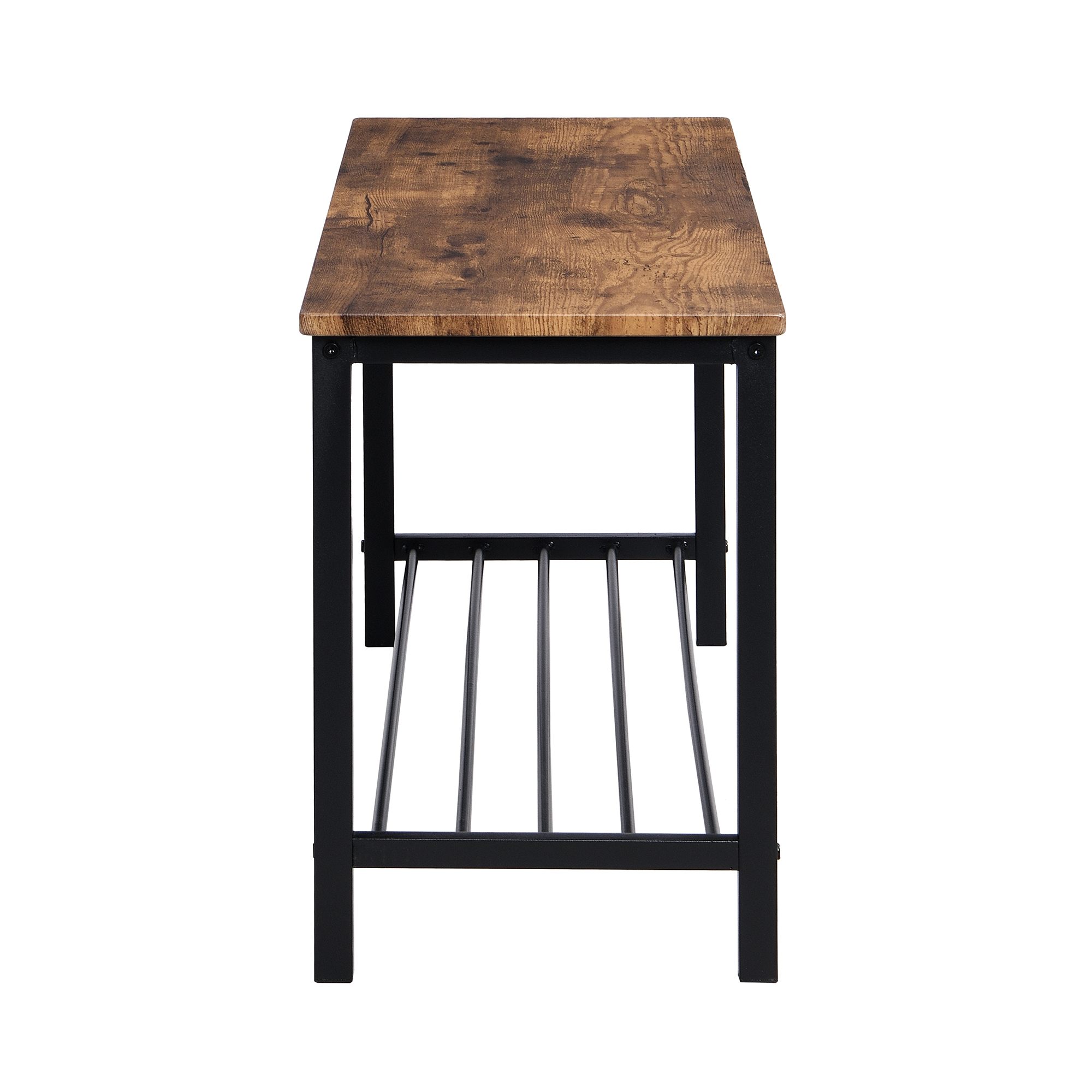 Ensemble Table et 4 Chaises 1 Banc - 6 places - cadre en acier - style industriel - Marron - 9