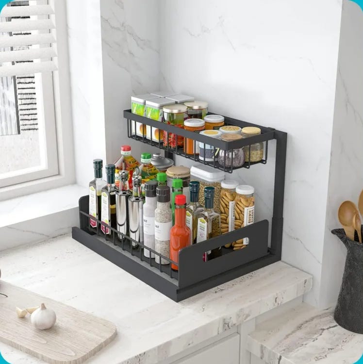 1 pièce d'étagère de rangement sous évier, étagère de rangement coulissante à 2 niveaux, étagère pour évier, organiseur pour armoire blanche - 4