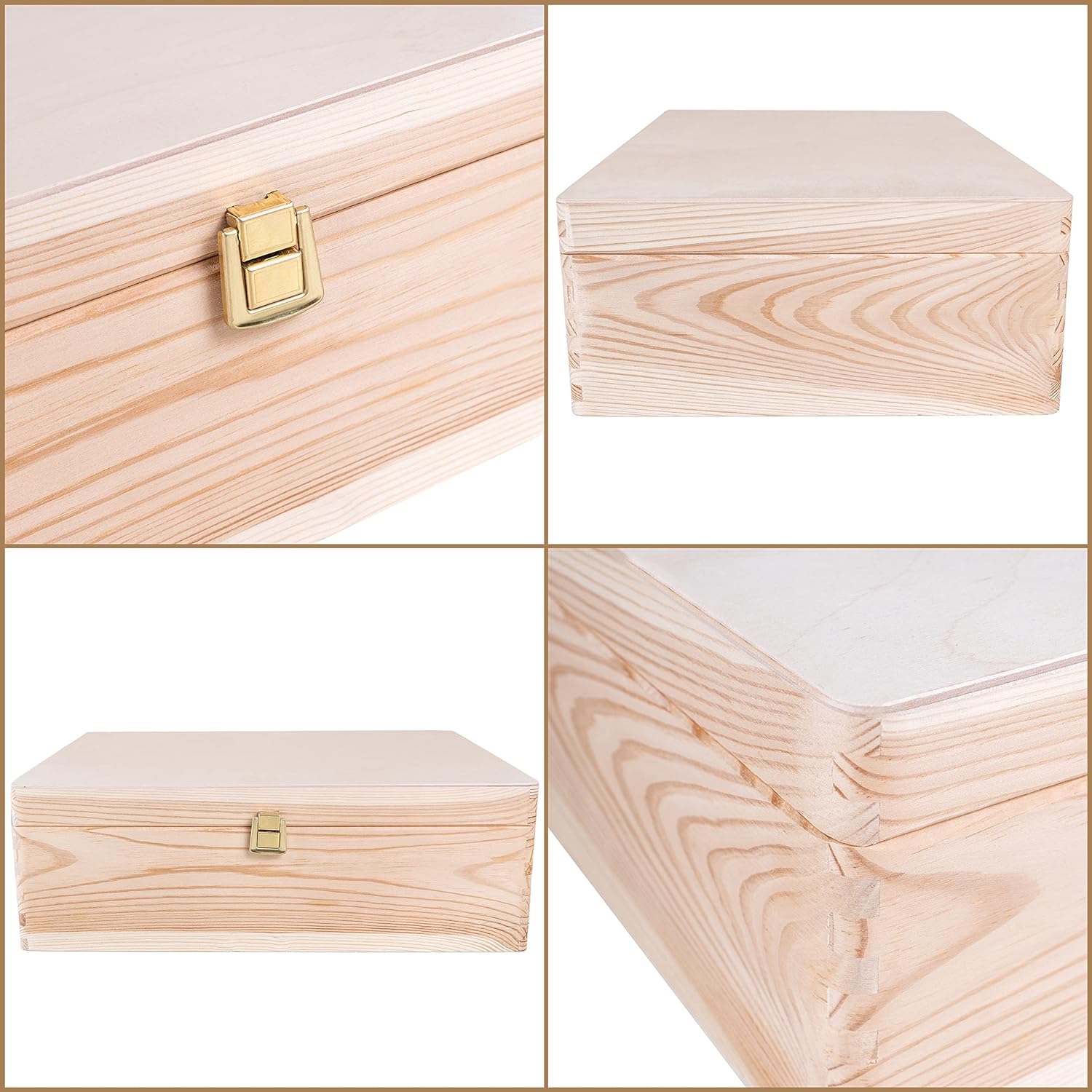 Creative Deco Boite de Rangement en Bois avec Fermoir | 40 x 30 x 14 cm (+/- 1 cm) | Non Peint et Brut | Coffre de Rangement | Boite en Bois - 9