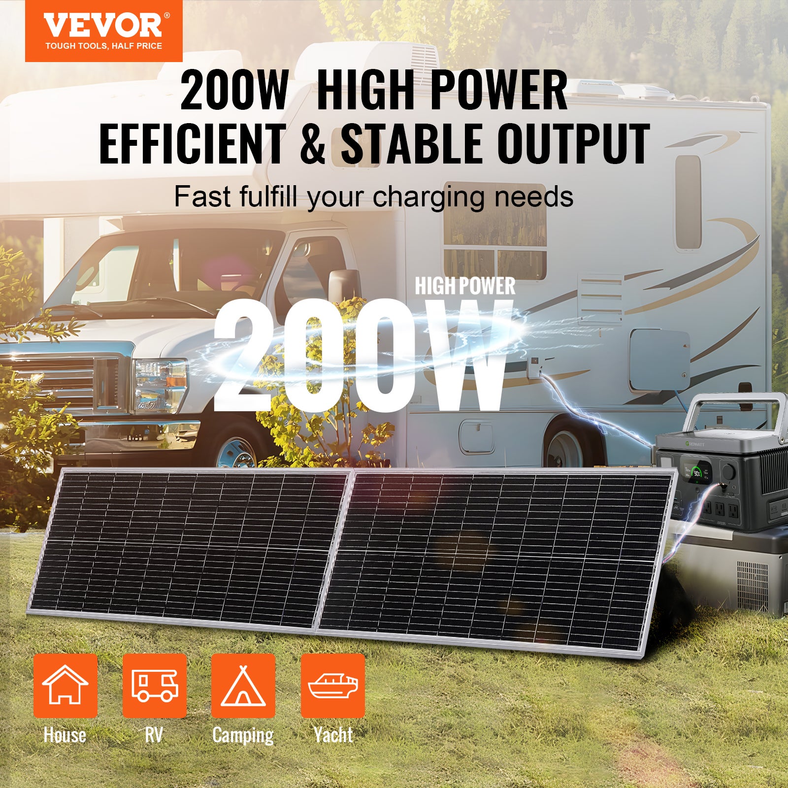 Kit Panneau Solaire Monocristallin VEVOR 200 W Panneaux Solaires 2PCS + Contrôleur Charge Module PV Monocristallin Haute Efficacité 23 % Étanche IP68 - 2