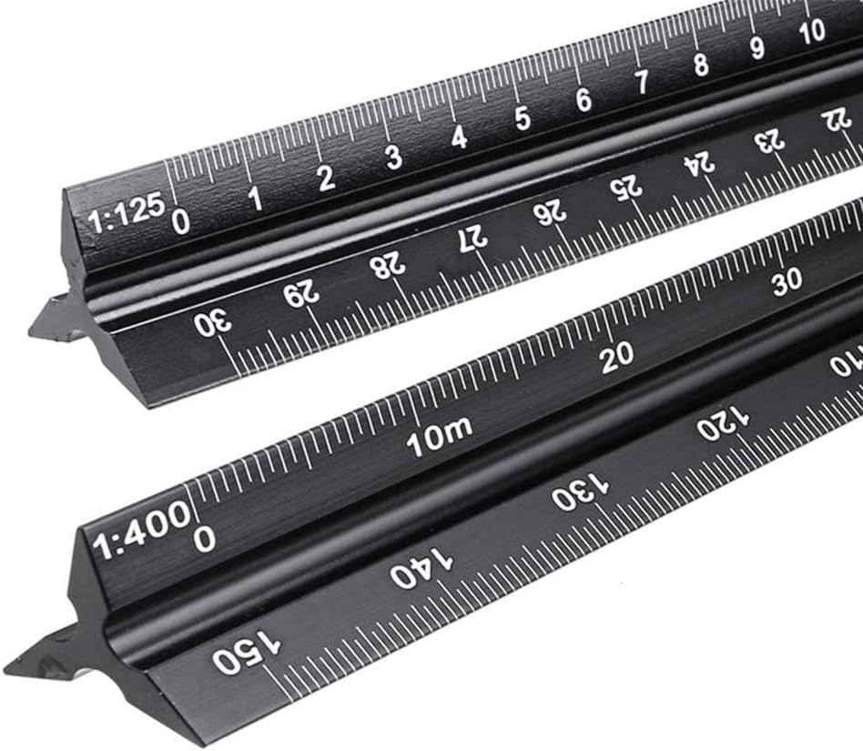 Règle D'architecte Triangulaire En Aluminium - 12 Pouces (30 Cm), Graduations Impériales Gravées Laser - Bleue, Style Moderne