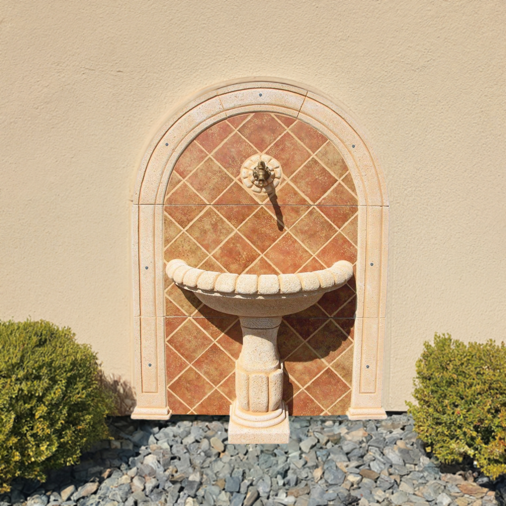 Fontaine de jardin ANTARES 114X34X152cm. Peinture murale en Betón - Pierre couleur bleus Ocre. - 4