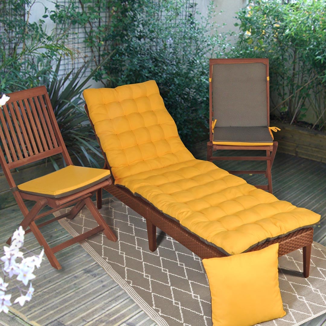 Matelas transat imperméable, pour bain de soleil, en Tissu déperlant 190x60cm bicolore Jaune et Anthracite, Lot de 2. - 5