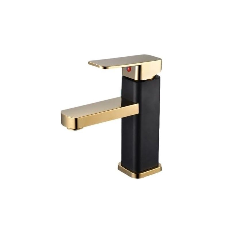 Kran do wody ciepłej i zimnej do łazienki - odpowiedni do łazienek, umywalek itp. - z wężem doprowadzającym wodę, 1 sztuka, czarno-złoty.