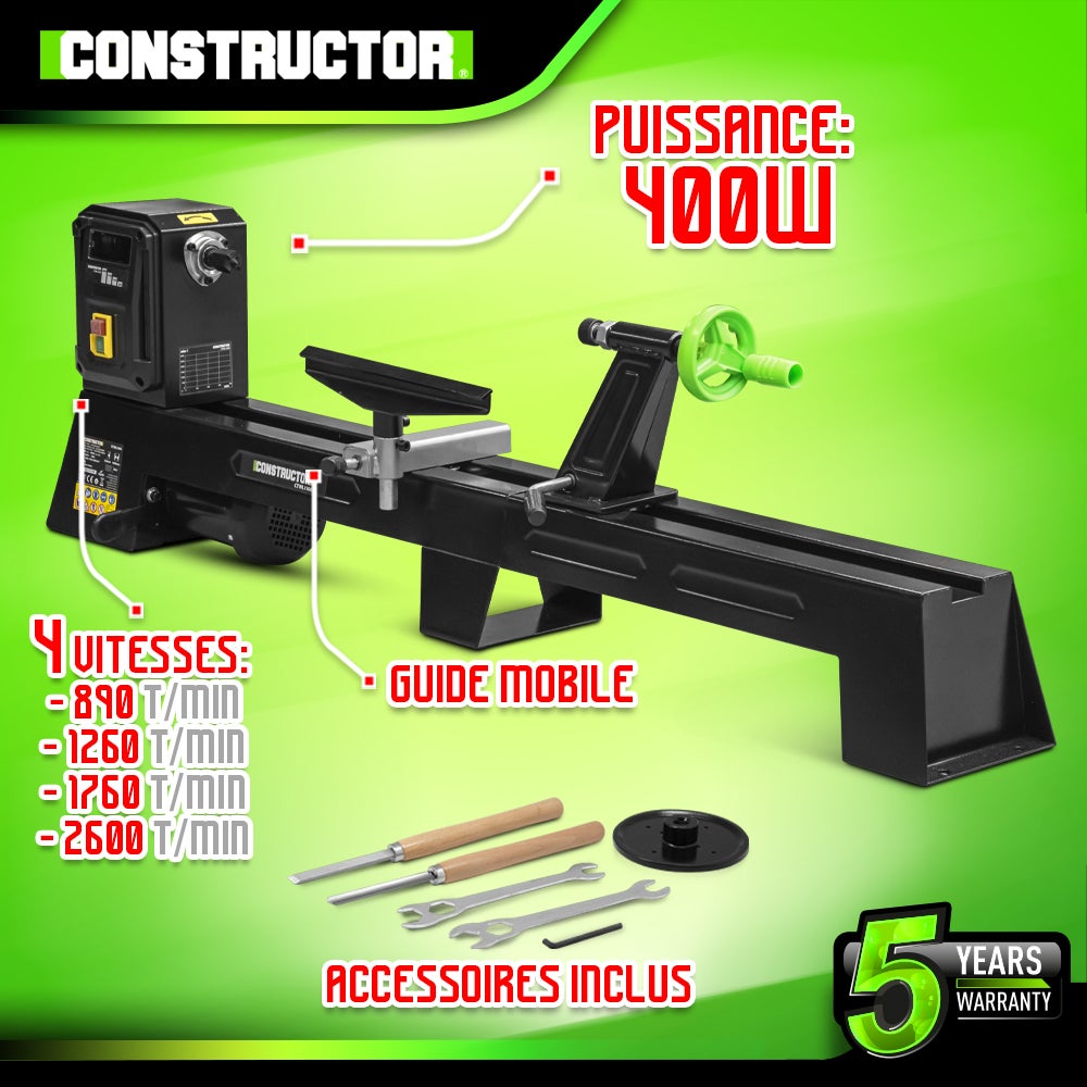 Tour à bois 400W - 1000mm - Constructor - 2