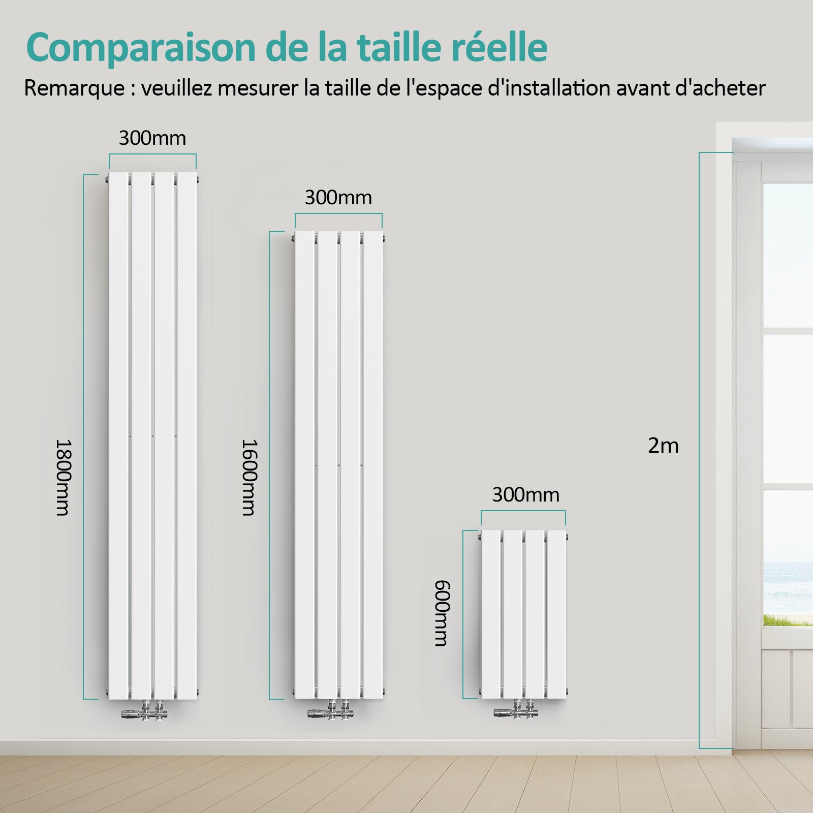 EMKE Radiateur à Eau Chaude, Radiateur plat Double couche connexion centrale, Blanc 160x30cm, 889W - 5