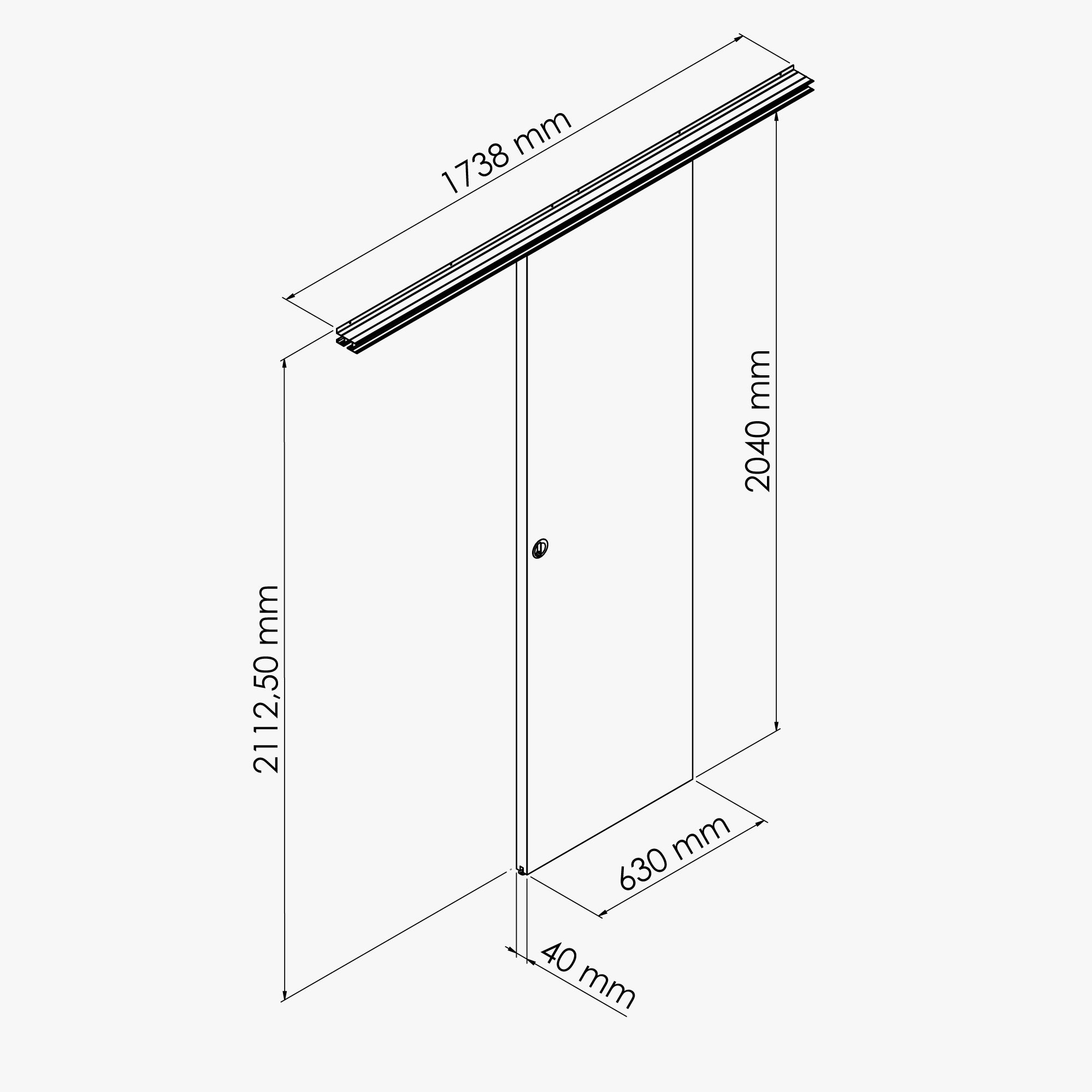 Porte Coulissante avec Rail - Prépeinte Plane 63 cm - Sans butée - 4