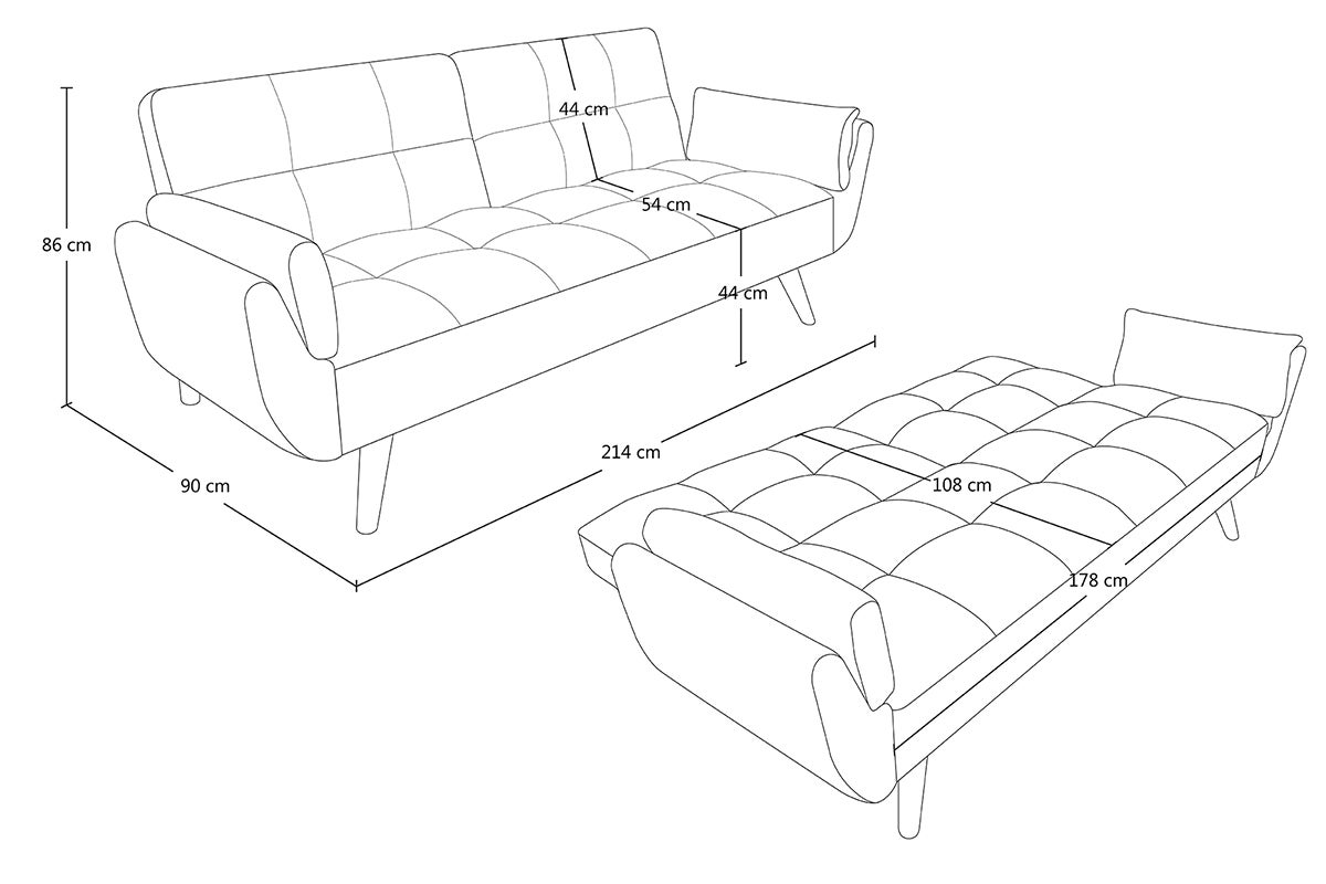 Divano letto clic clac in tessuto vellutato blu - Ambra piede naturale - 2