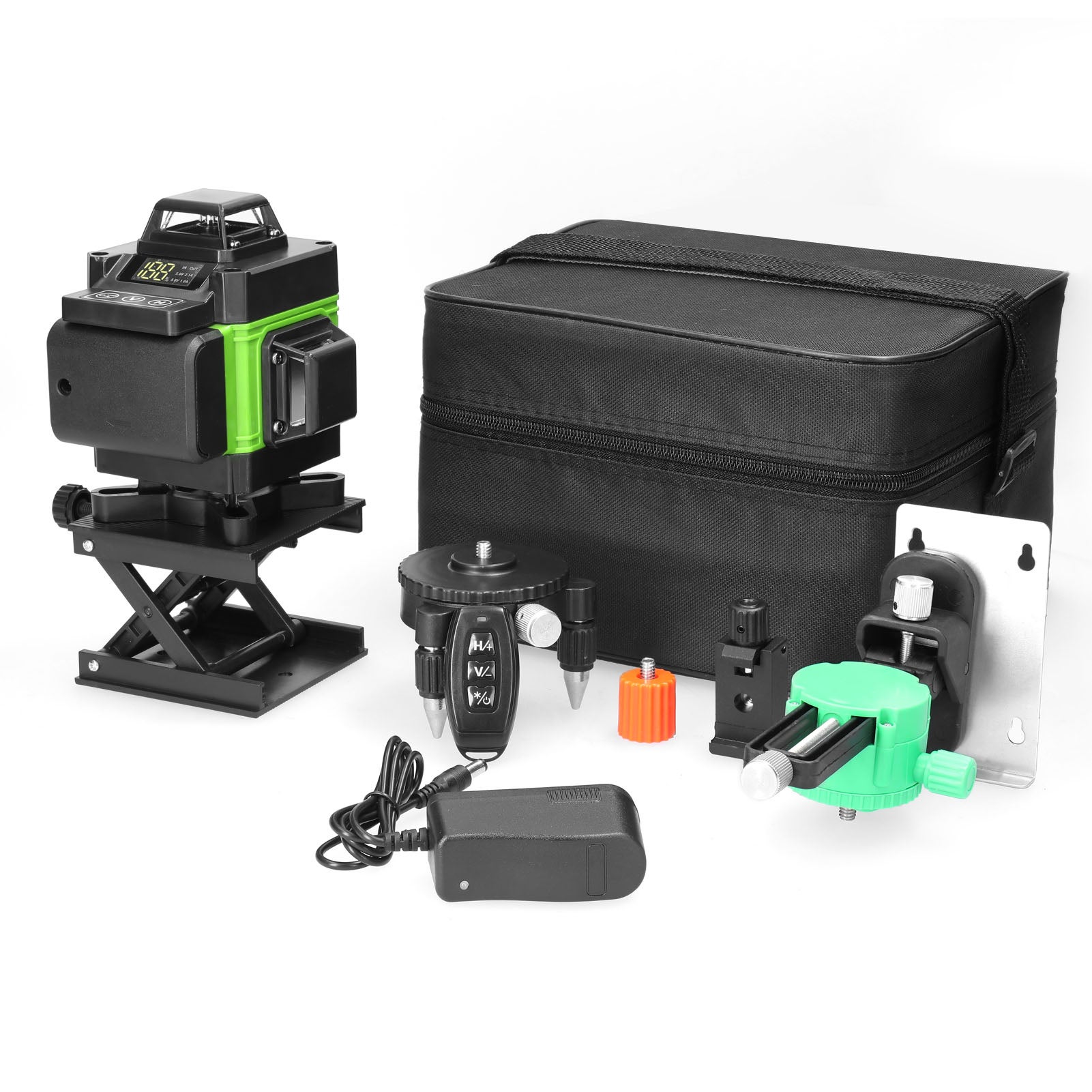 Livella a bolla 4D a 16 linee, autolivellante a 3°, batteria ricaricabile tramite USB, con barra di estensione in lega da 1,2m e treppiede a 3 altezze - 5