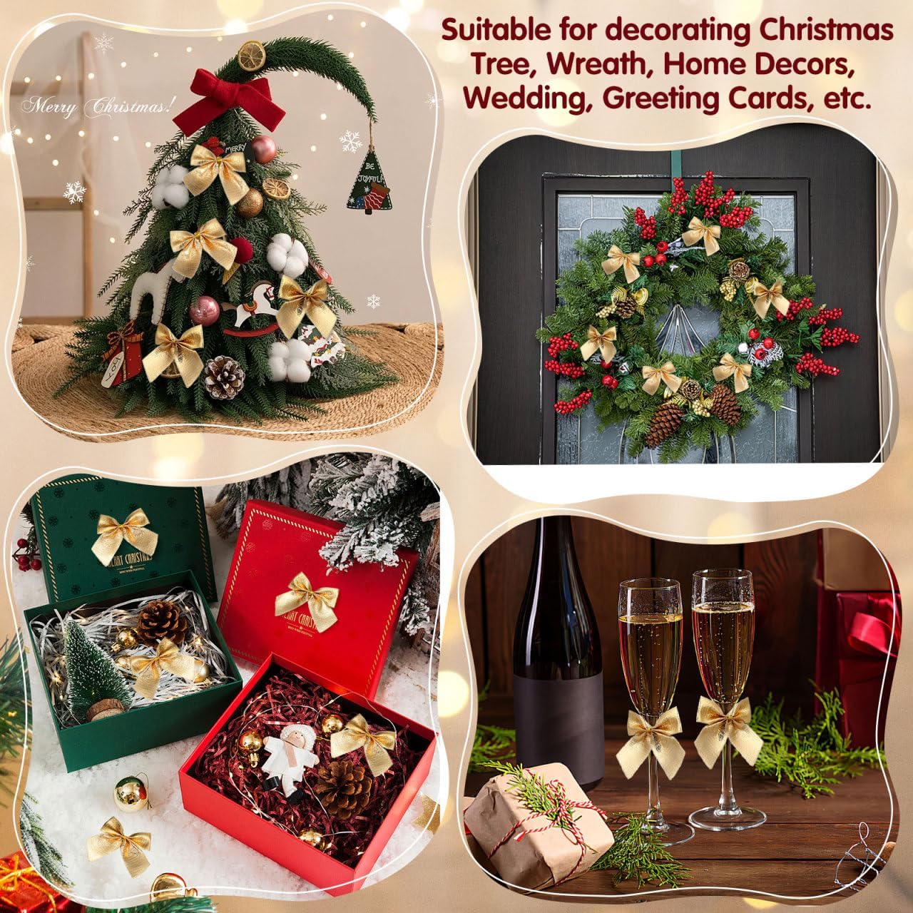 Confezione da 2 Fiocchi Natalizi Decorativi, Ornamenti Fiocco, Fiocchi decorativi per albero di Natale Fiocchi Decorativi Natale Mini Nascita Festa Matrimonio Fai da Te per Casa Festa Matrimonio