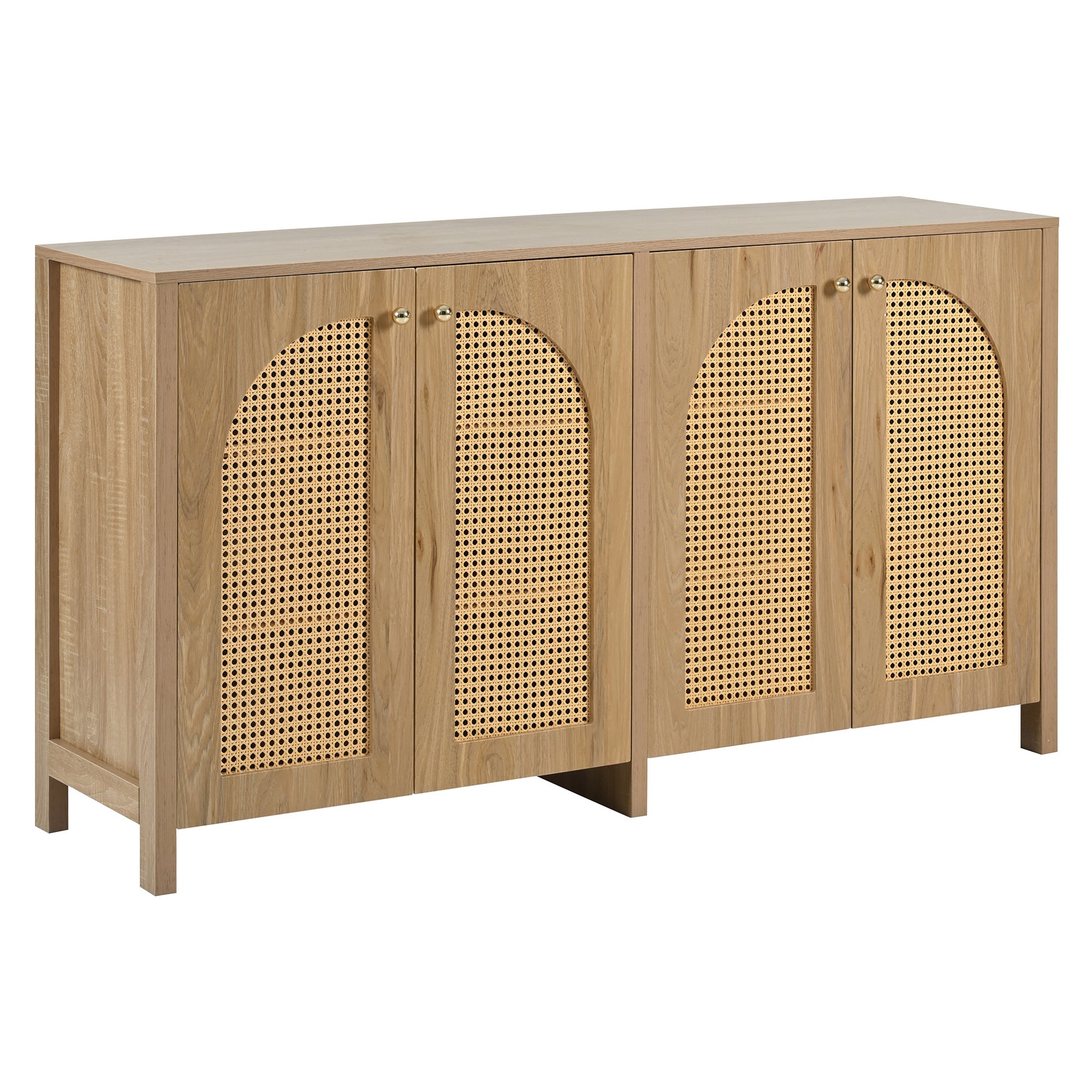 Merax Buffet Cuisine Rotin 2 Portes Coulissantes – Style Campagne – Noyer 100 X 37 X 90 Cm – Rangement Élégant Salon/Salle à Manger