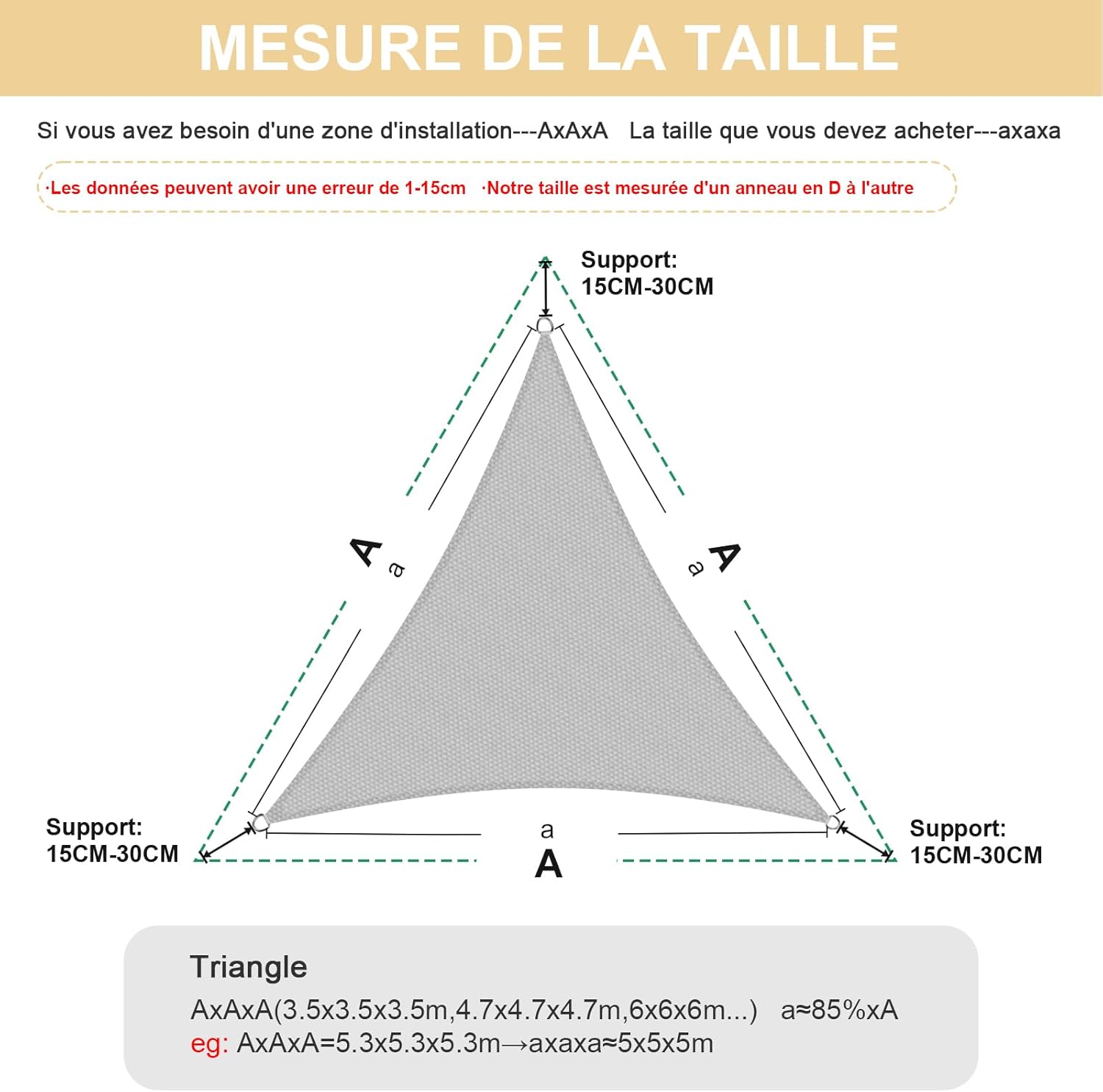 Tenda da sole impermeabile triangolare equilatera, 3 x 3 x 3 m, per balcone, protezione solare