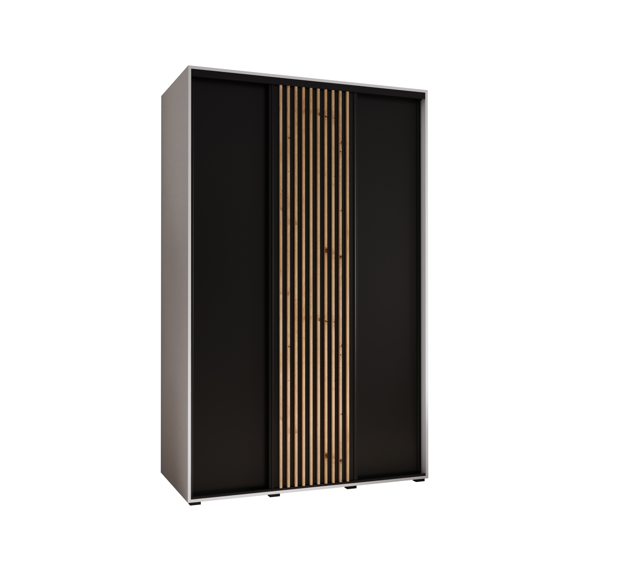 Szafa przesuwna wysoka Lanko 1 160 x 45 x 235,2 cm biały + czarny + lamele artisan - Abiks Meble