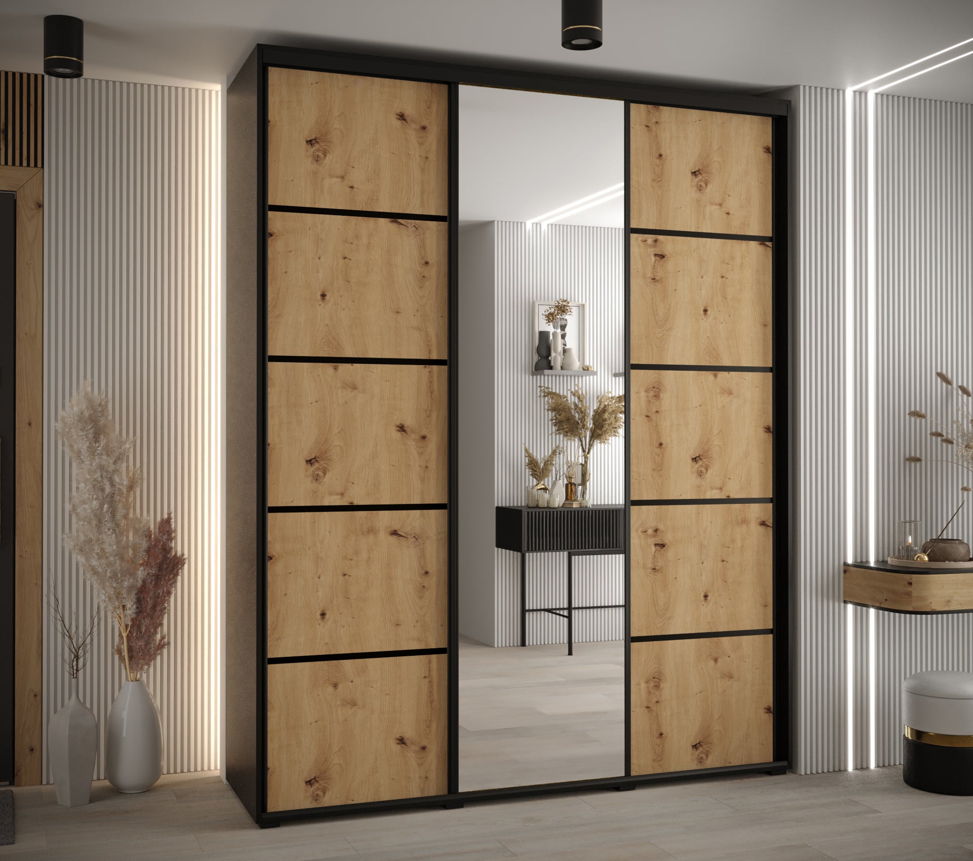 Szafa przesuwna z lustrem wysoka Davos 5 170 x 60 x 235,2 cm czarny + artisan + u. czarny - Abiks Meble - 2